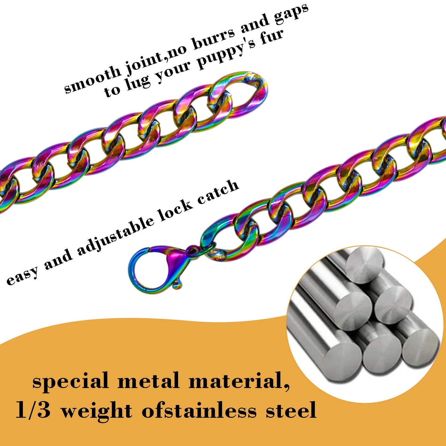 18K Gold Plated Dog Chain Collar-3/4 Inch (20mm) Width Cuban Link Durable Dog Necklace, Cute Fashion Pet Collar for Pit Bulldog, Light Metal Jewelry Bold Chain Puppy Accessories (26 inch, Gold)