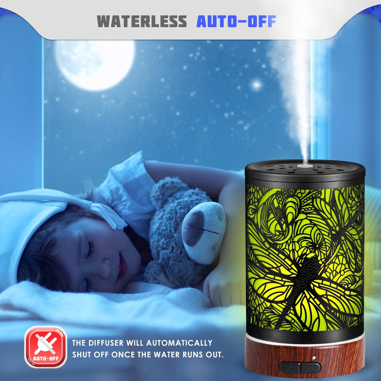 Metal Essential Oils Diffuser 150ML Aromatherapy Diffuser Cool Mist Humidifier with 7 Colors Lights Waterless Auto Off Air Diffusers as Gifts for Moms Women Girls (Bigfoot)