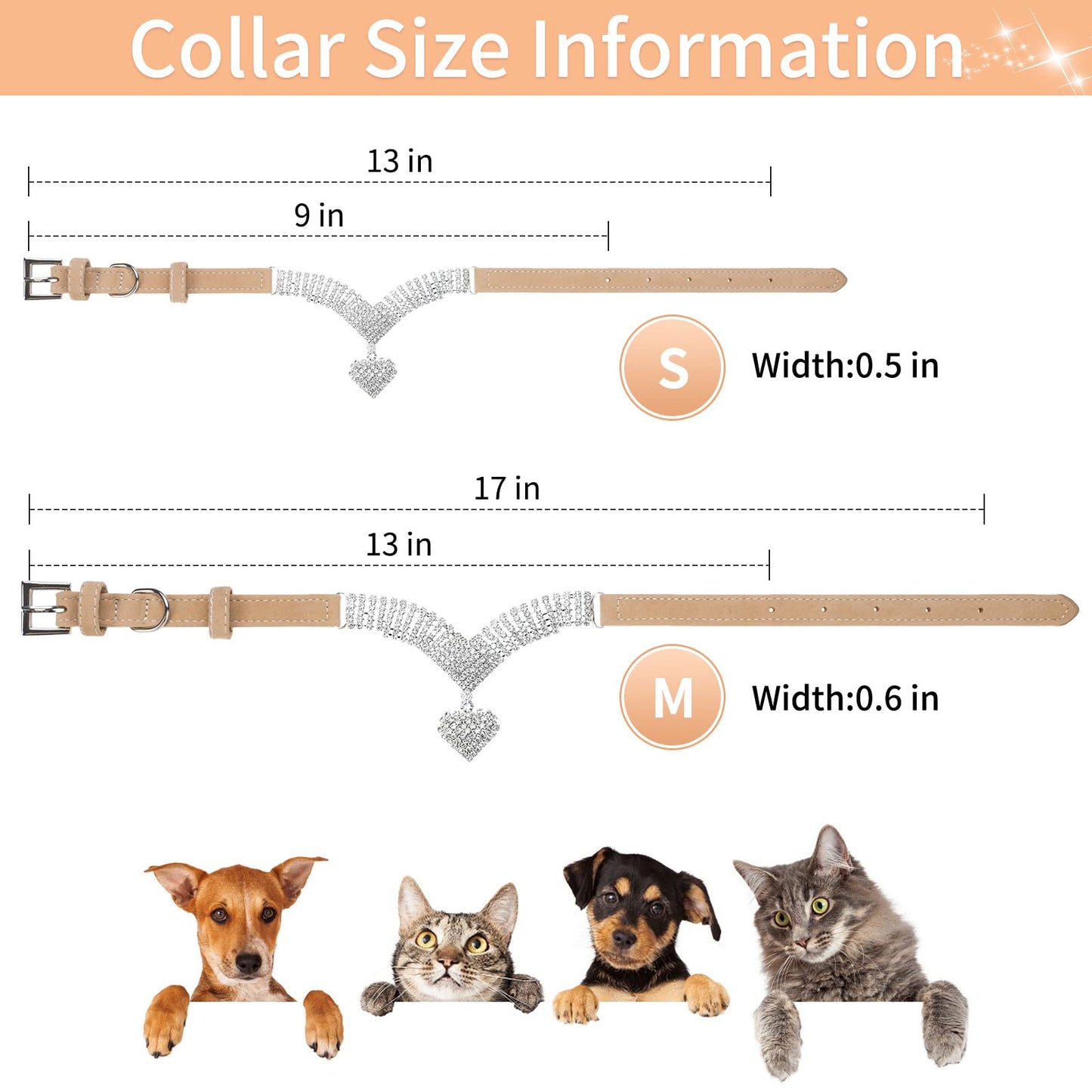 EXPAWLORER Dog Collar Rhinestone Necklace - Cute Sparkling Pet Collar for Girl Dogs and Cats, Soft Crystal Cat Collar Neck Decoration, Adjustable for Small Medium Large Breed Sizes, Pink XS