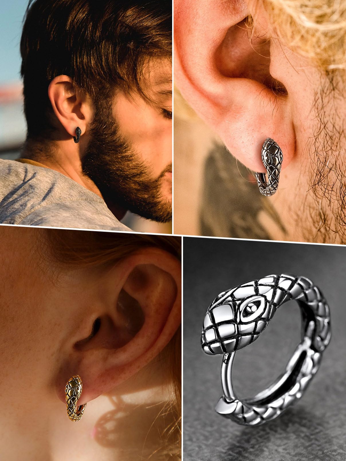 FaithHeart Dragon/Dinosaur/Snake Hoop Earrings for Men, Sturdy Stainless Steel Punk Biker Animals Hypoallergenic Jewelry, Gift Box
