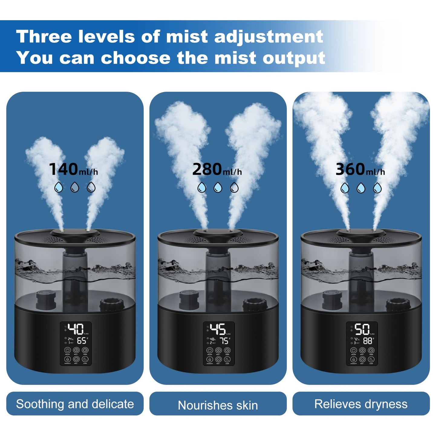 6L Humidifiers for Bedroom Large Room Home, Cool and Warm for Baby and Plants Mist Top Fill Desk Humidifiers Essential Oil Diffuser, Quiet with Adjustable Mist,360°Nozzle-Black