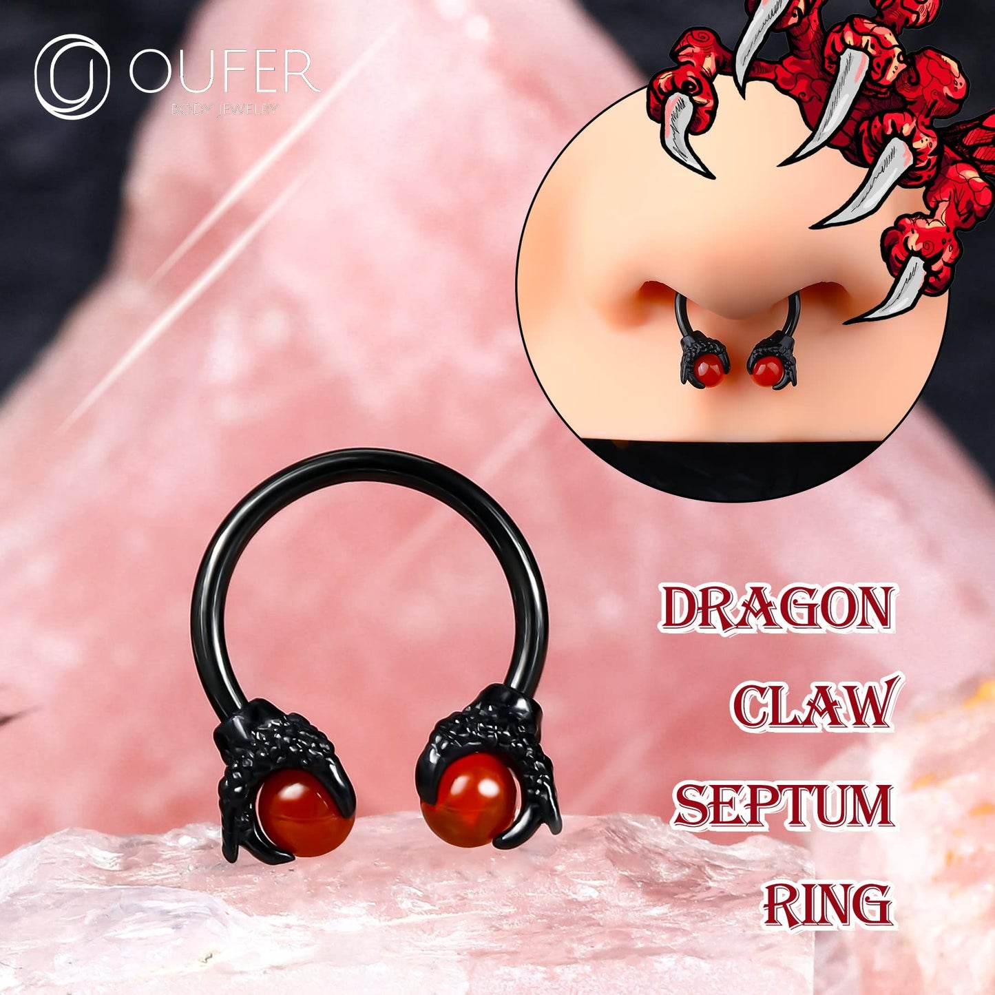 OUFER 316L Surgical Steel Circular Earrings Two White Opals Surrounded by Dragon Claws Cartilage Earing Ear Body Piercing Jewelry Helix Earrings Piercing…