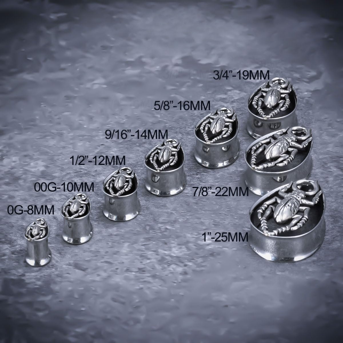 COOEAR 1 Pair Double FLared Tear Drop Ear Tunnels Piercing Stainless Steel Scarab Gauges Silvery Earrings Plugs 0g to 1".