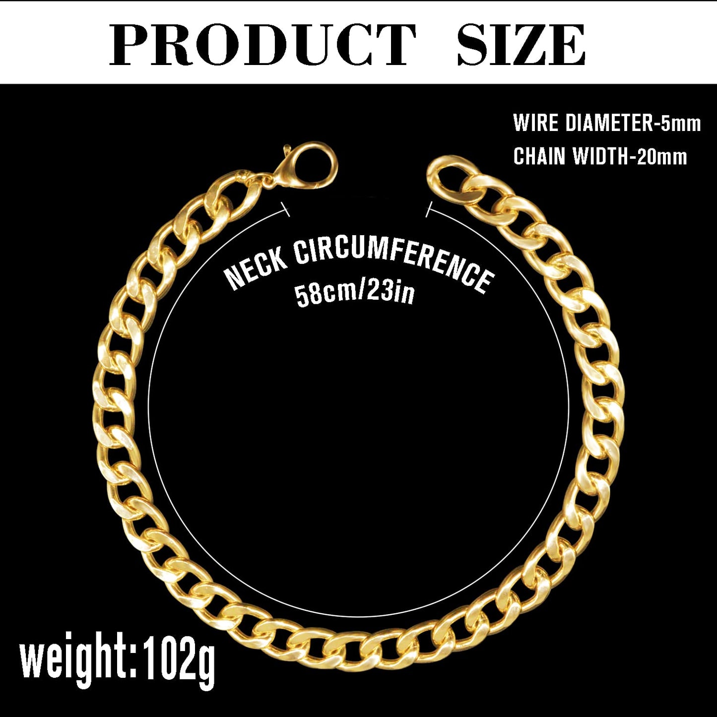 18K Gold Plated Dog Chain Collar-3/4 Inch (20mm) Width Cuban Link Durable Dog Necklace, Cute Fashion Pet Collar for Pit Bulldog, Light Metal Jewelry Bold Chain Puppy Accessories (26 inch, Gold)