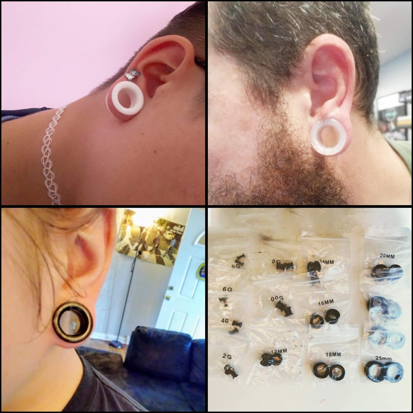 WBRWP 48/32/24/22/20/16/12pcs Ear Tunnels and Plugs - Double Flared Hollow Hard/Soft Silicone Ear Gauges - Ear Expander Stretcher Body Piercing Jewelry 8g-1"