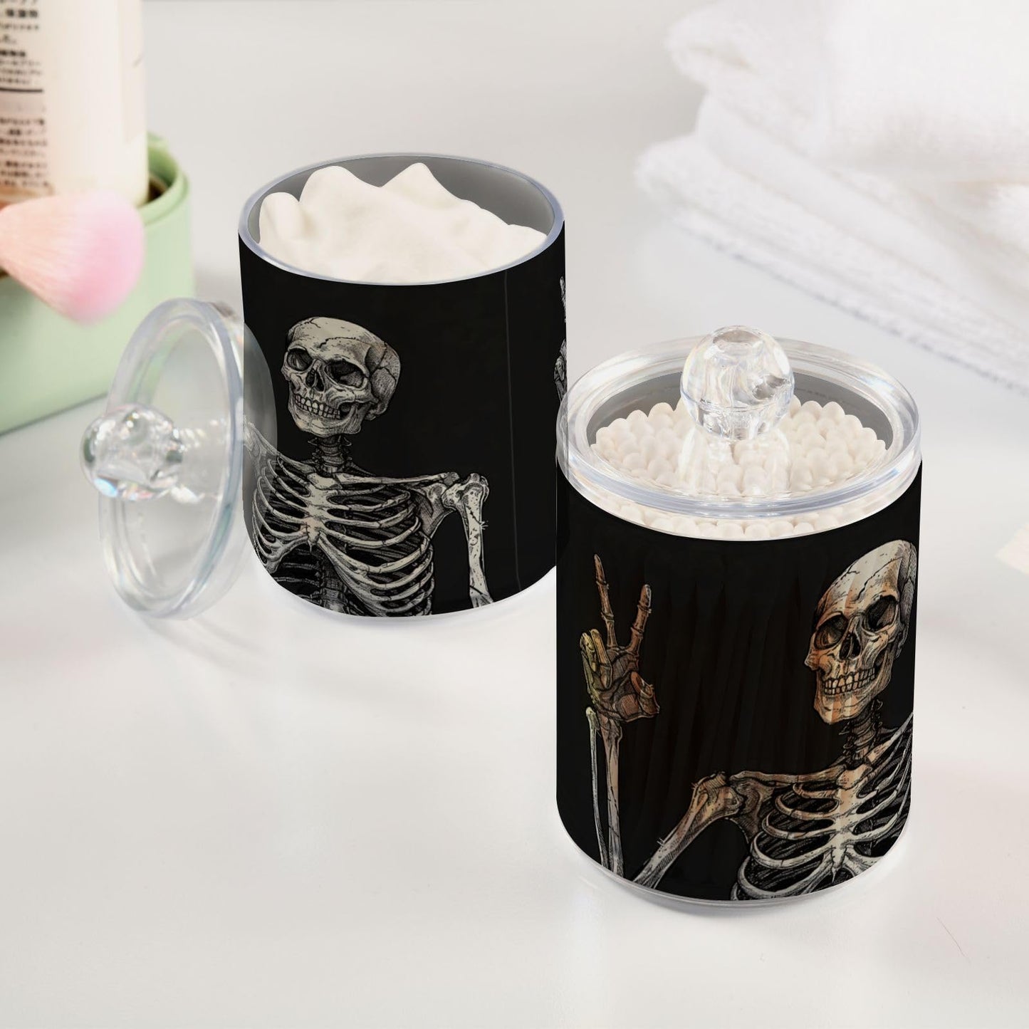 Halloween Skull 2PC Airtight Transparent Plastic Storage Jar, Food Storage Container Glass, Can Store Candy, Salt, Coffee Beans, With lid, Easy To Use
