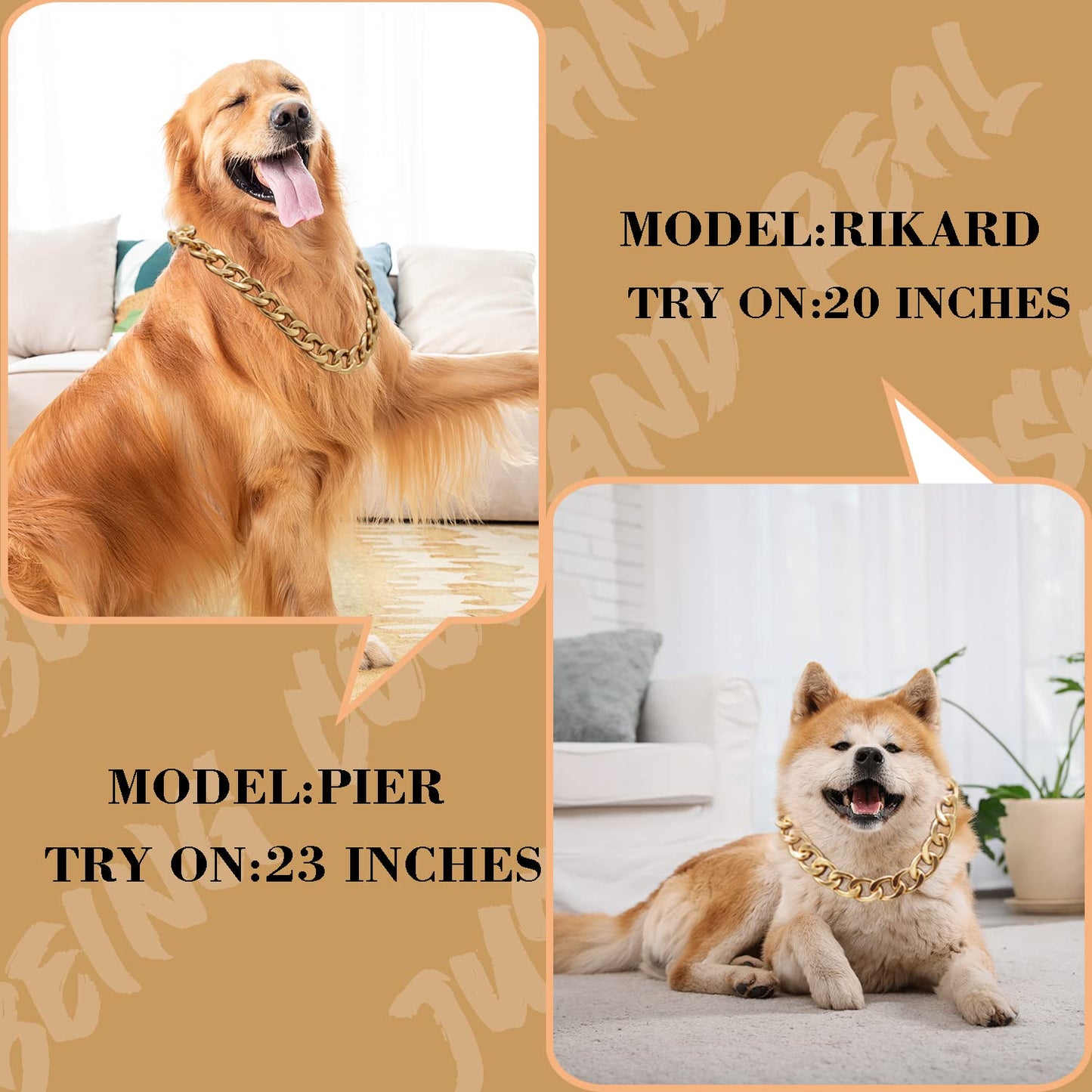 18K Gold Plated Dog Chain Collar-3/4 Inch (20mm) Width Cuban Link Durable Dog Necklace, Cute Fashion Pet Collar for Pit Bulldog, Light Metal Jewelry Bold Chain Puppy Accessories (26 inch, Gold)