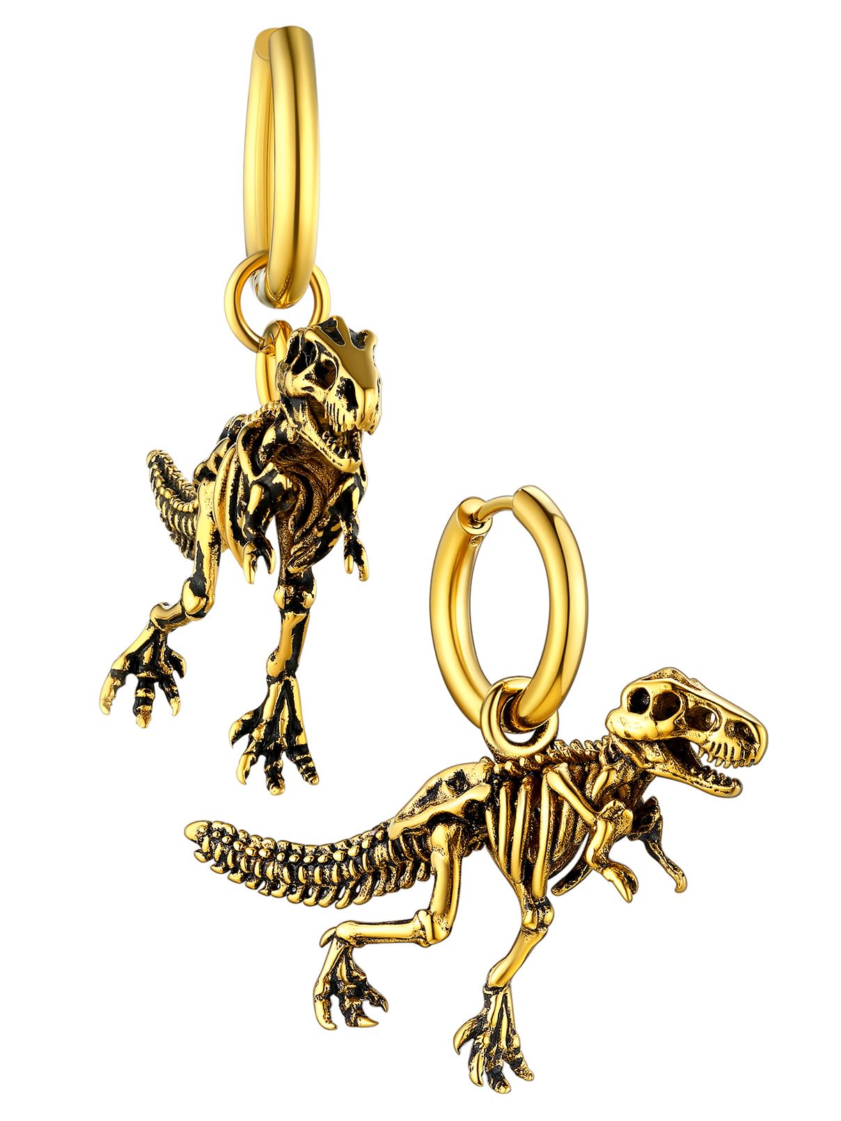 FaithHeart Dragon/Dinosaur/Snake Hoop Earrings for Men, Sturdy Stainless Steel Punk Biker Animals Hypoallergenic Jewelry, Gift Box