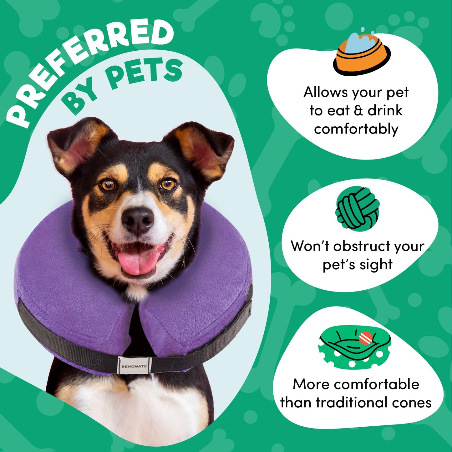 BENCMATE Protective Inflatable Collar for Dogs and Cats - Soft Pet Recovery Collar Does Not Block Vision E-Collar (X-Large, Blue)