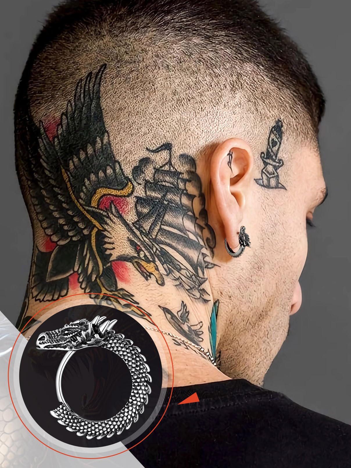 FaithHeart Dragon/Dinosaur/Snake Hoop Earrings for Men, Sturdy Stainless Steel Punk Biker Animals Hypoallergenic Jewelry, Gift Box