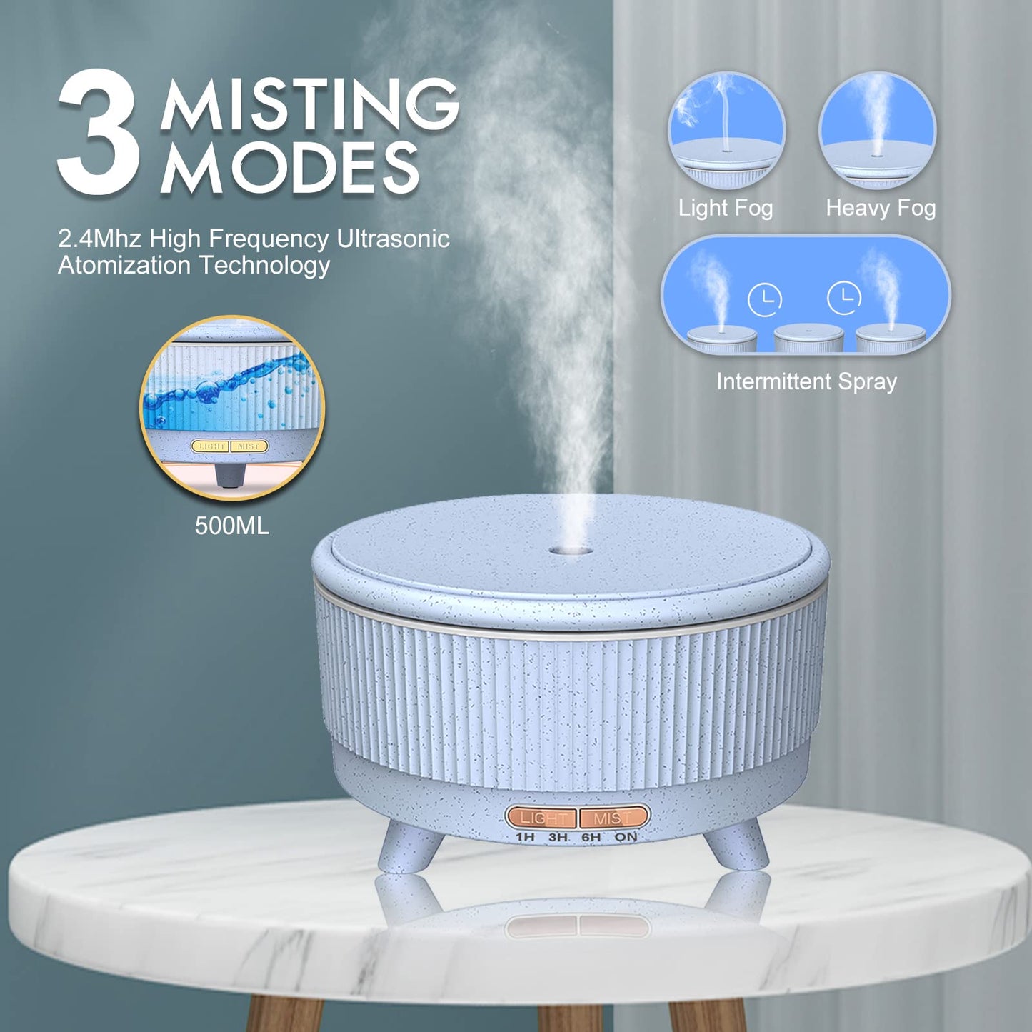 Diffusers for Essential Oils Large Room, 500ml Aromatherapy Oil Diffuser Cool Mist Humidifier with Remote Control,7 Colors Lights & 3 Mist Mode Waterless Auto Off for Women Office Home Black