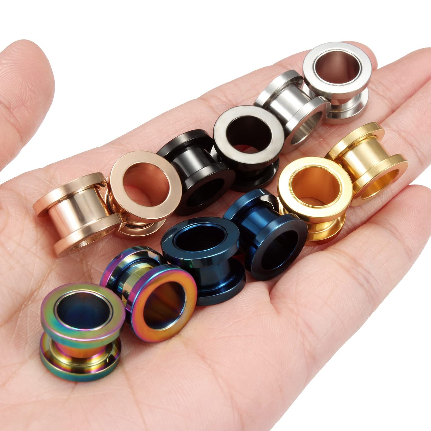 Lcolyoli Screw Fit Ear Gauges Kit Surgical Steel Tunnel Expander Earrings Earlobe Plugs Body Piercing Jewelry Set for Women Men 14G-00G 12 Pieces