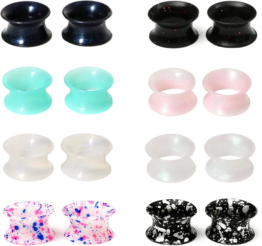 WBRWP 48/32/24/22/20/16/12pcs Ear Tunnels and Plugs - Double Flared Hollow Hard/Soft Silicone Ear Gauges - Ear Expander Stretcher Body Piercing Jewelry 8g-1"
