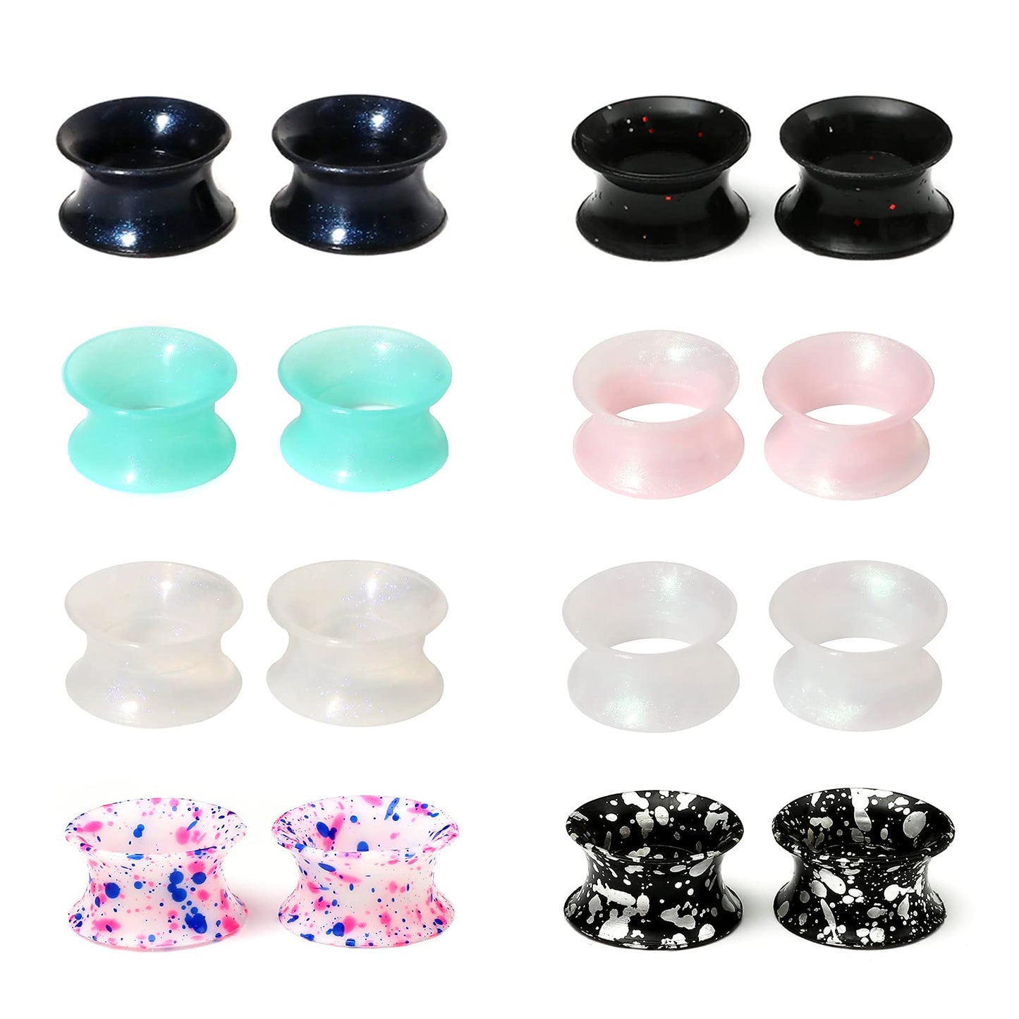WBRWP 48/32/24/22/20/16/12pcs Ear Tunnels and Plugs - Double Flared Hollow Hard/Soft Silicone Ear Gauges - Ear Expander Stretcher Body Piercing Jewelry 8g-1"