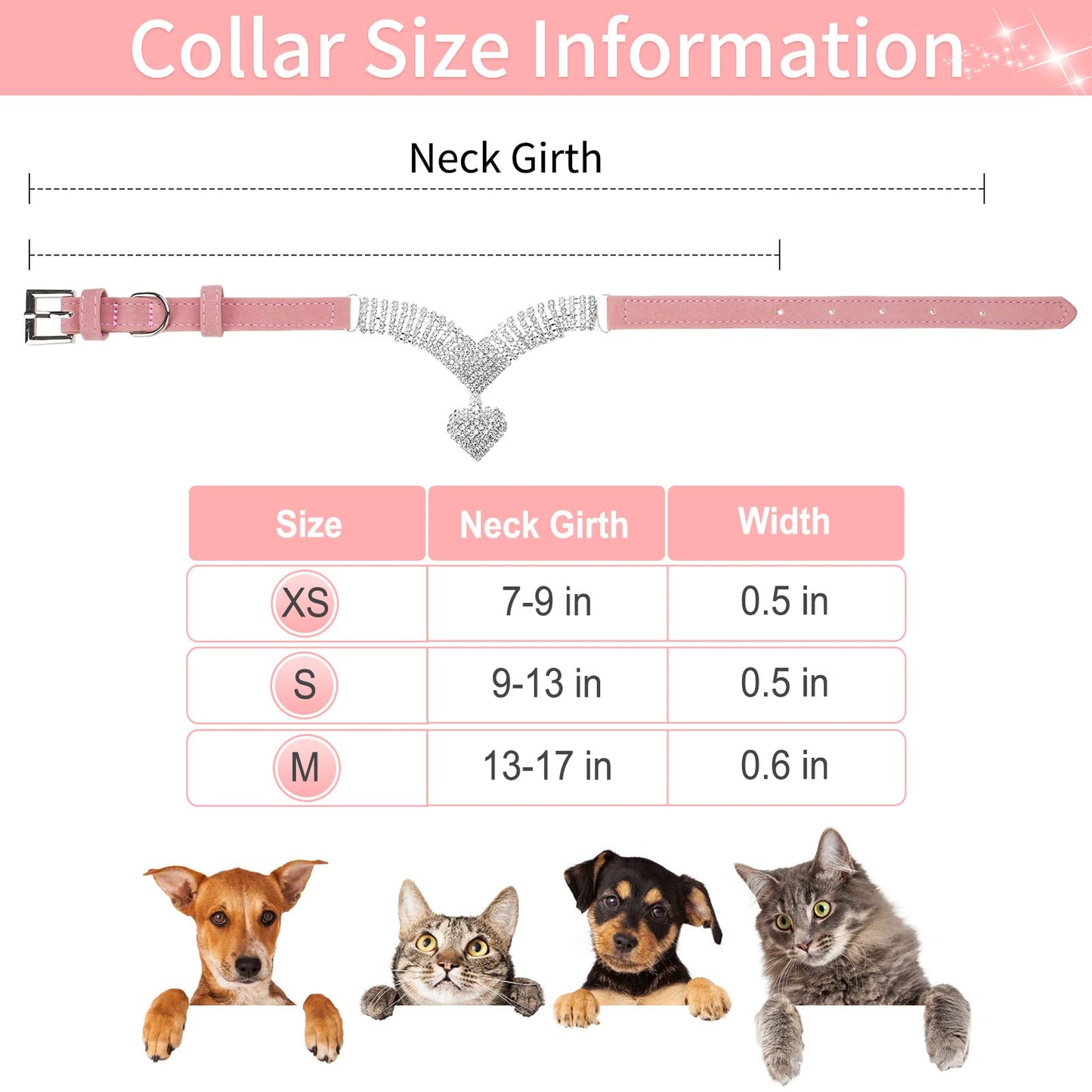 EXPAWLORER Dog Collar Rhinestone Necklace - Cute Sparkling Pet Collar for Girl Dogs and Cats, Soft Crystal Cat Collar Neck Decoration, Adjustable for Small Medium Large Breed Sizes, Pink XS