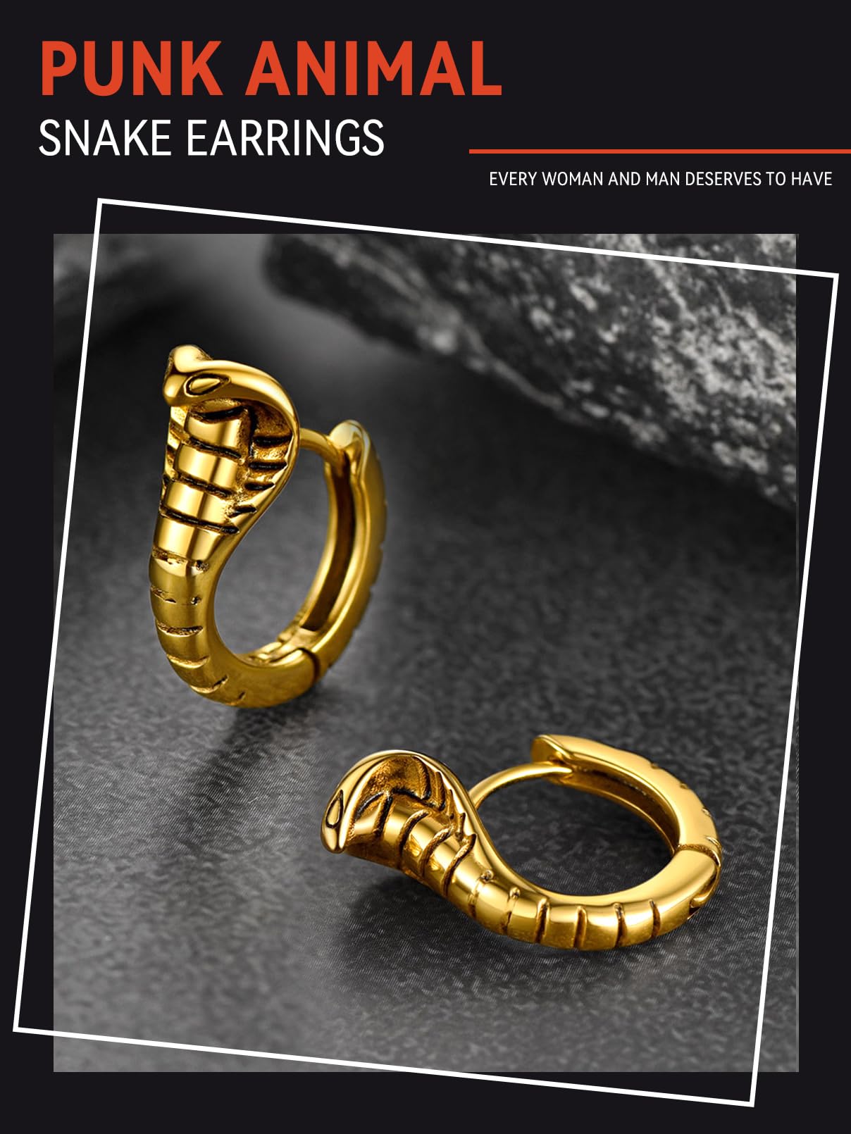 FaithHeart Dragon/Dinosaur/Snake Hoop Earrings for Men, Sturdy Stainless Steel Punk Biker Animals Hypoallergenic Jewelry, Gift Box