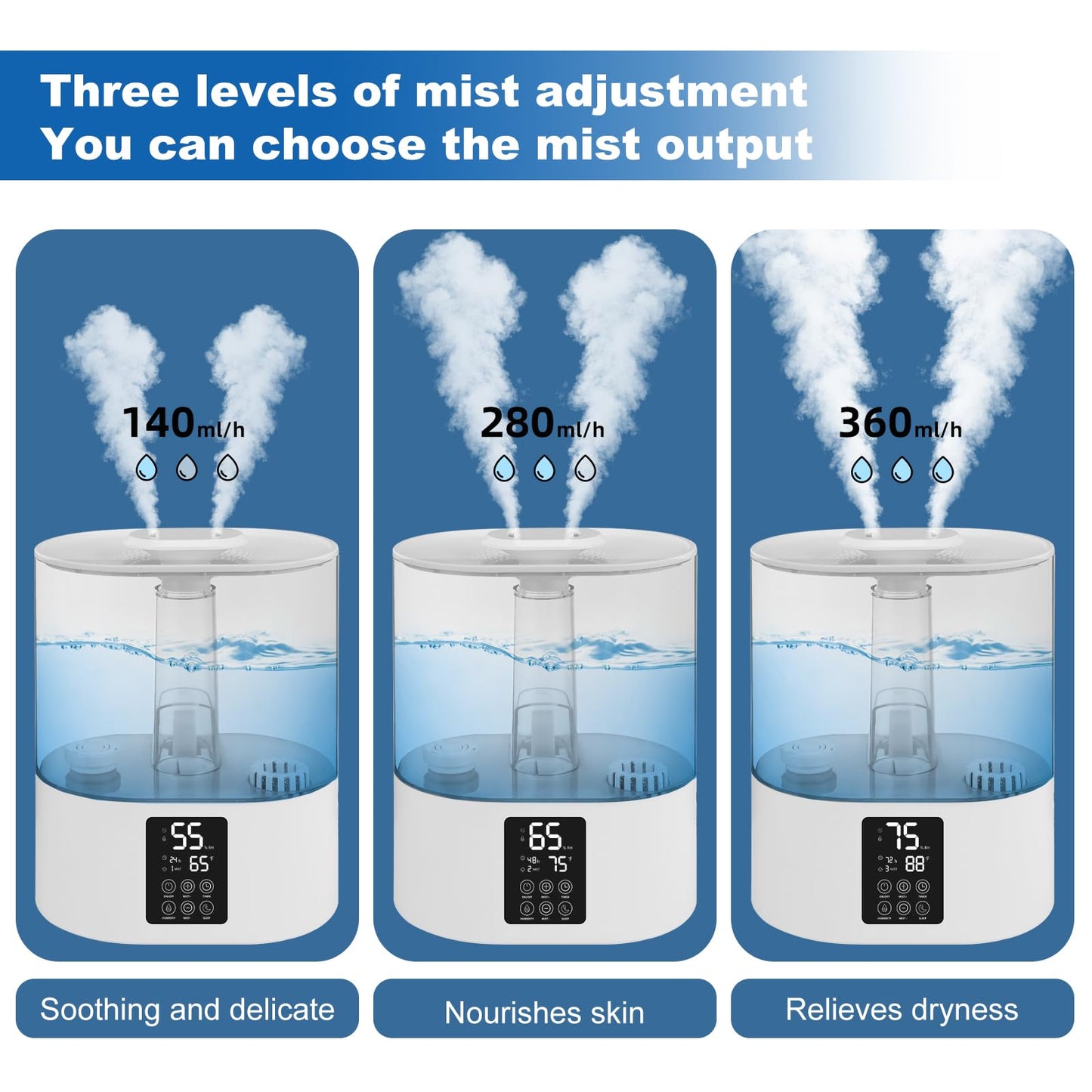 6L Humidifiers for Bedroom Large Room Home, Cool and Warm for Baby and Plants Mist Top Fill Desk Humidifiers Essential Oil Diffuser, Quiet with Adjustable Mist,360°Nozzle-Black