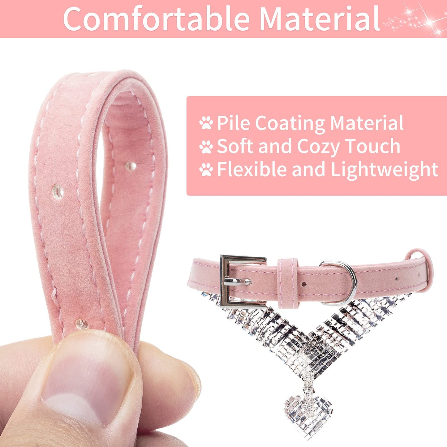 EXPAWLORER Dog Collar Rhinestone Necklace - Cute Sparkling Pet Collar for Girl Dogs and Cats, Soft Crystal Cat Collar Neck Decoration, Adjustable for Small Medium Large Breed Sizes, Pink XS