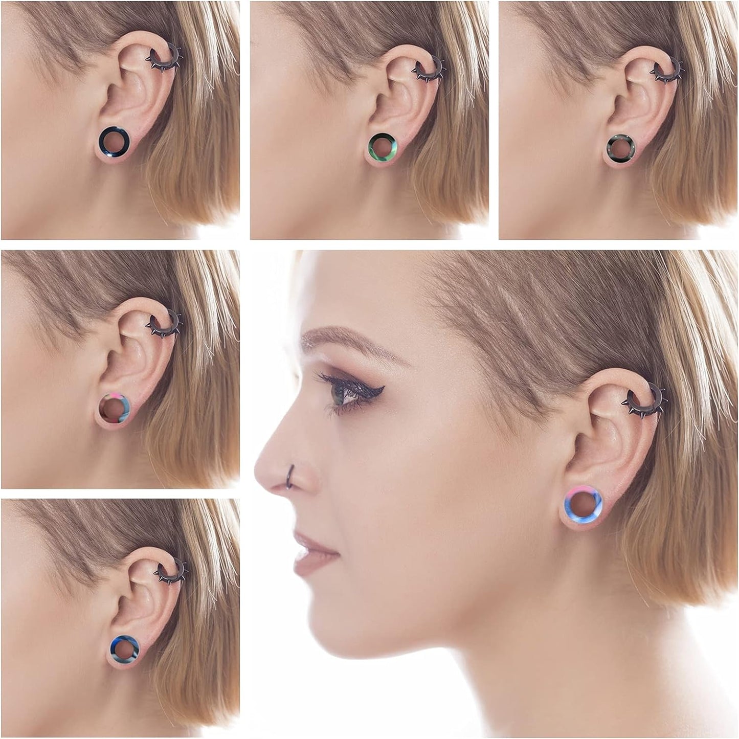 WBRWP 48/32/24/22/20/16/12pcs Ear Tunnels and Plugs - Double Flared Hollow Hard/Soft Silicone Ear Gauges - Ear Expander Stretcher Body Piercing Jewelry 8g-1"