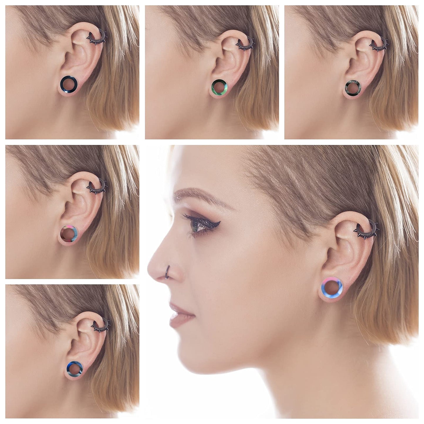 WBRWP 48/32/24/22/20/16/12pcs Ear Tunnels and Plugs - Double Flared Hollow Hard/Soft Silicone Ear Gauges - Ear Expander Stretcher Body Piercing Jewelry 8g-1"