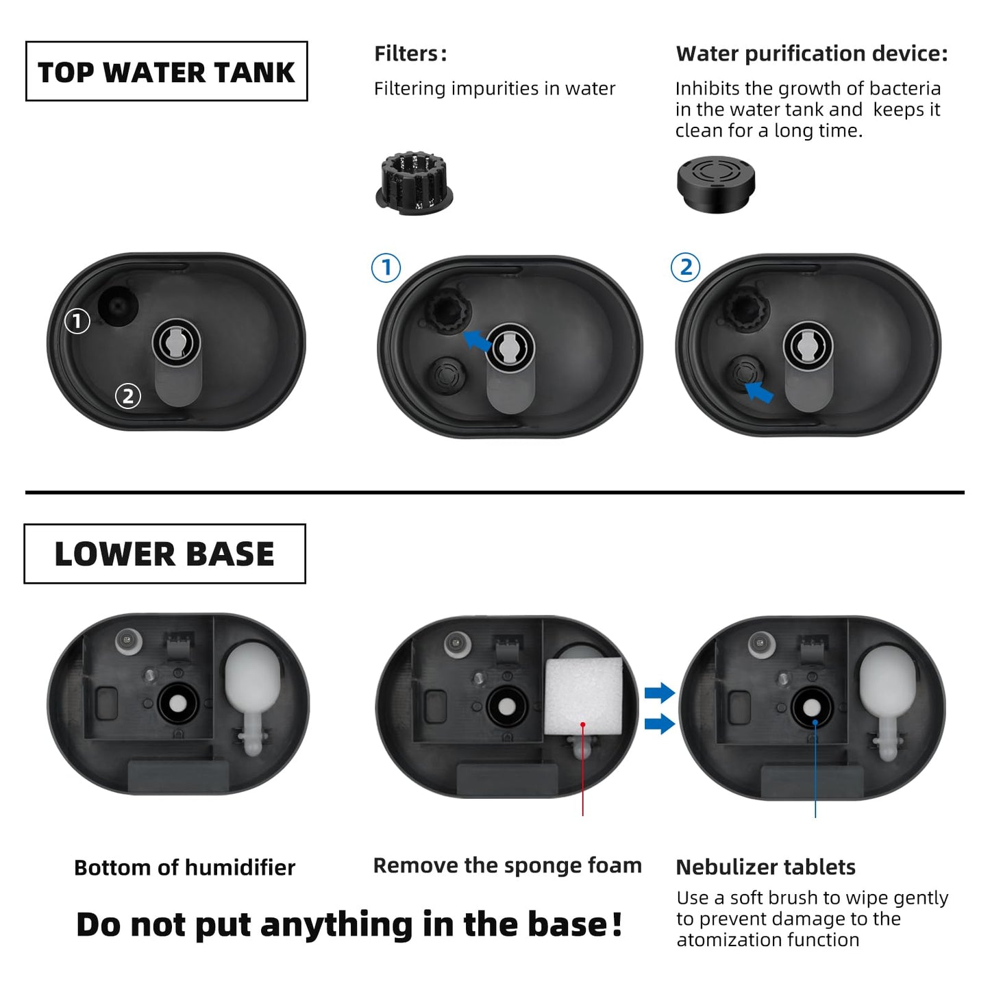 6L Humidifiers for Bedroom Large Room Home, Cool and Warm for Baby and Plants Mist Top Fill Desk Humidifiers Essential Oil Diffuser, Quiet with Adjustable Mist,360°Nozzle-Black