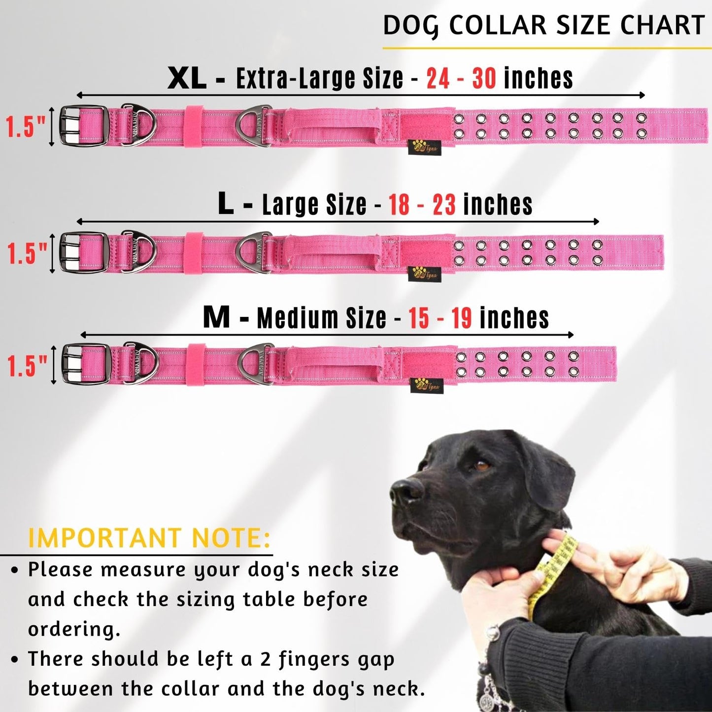 ADITYNA - Heavy Duty Dog Collar with Handle - Thick Dog Collar for Large Dogs - Wide, Reflective, Tactical, Soft Neoprene Padded - Perfect Dog Collar for Training and Walking