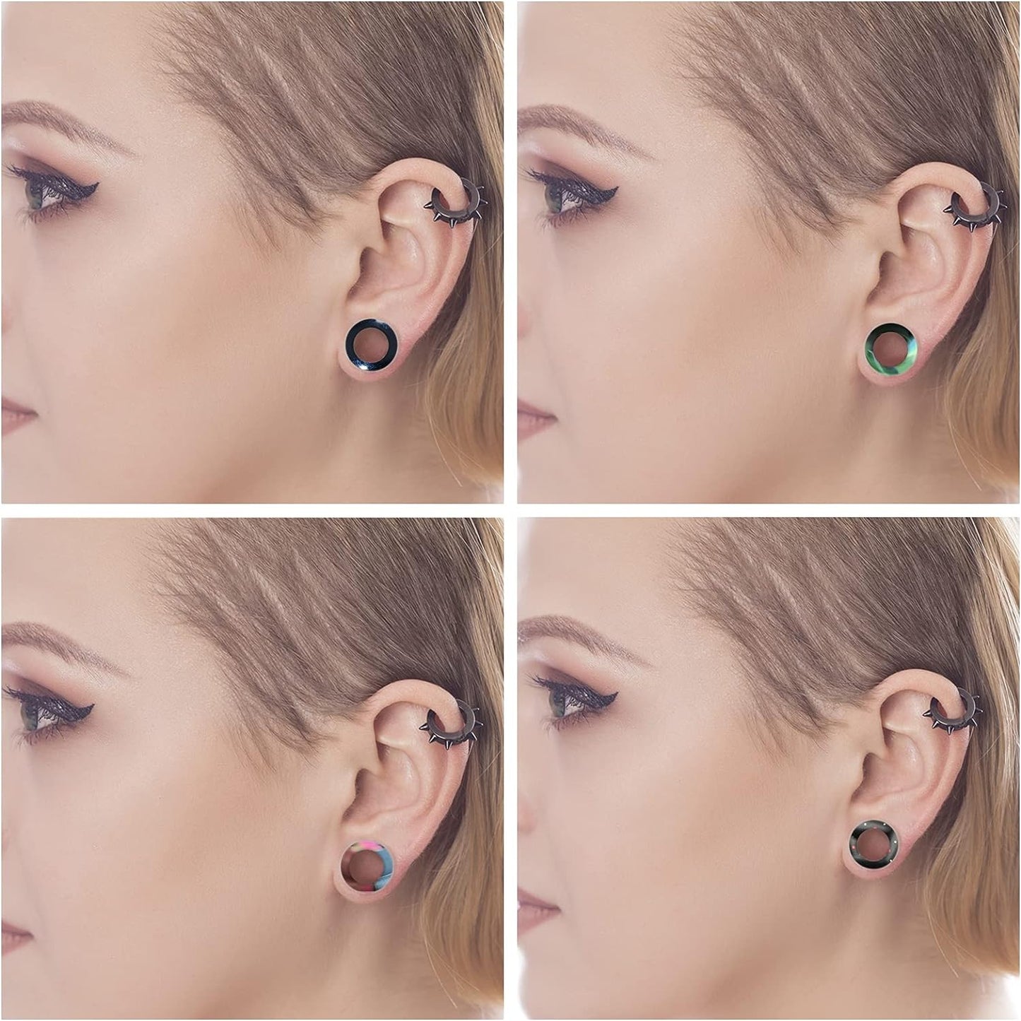WBRWP 48/32/24/22/20/16/12pcs Ear Tunnels and Plugs - Double Flared Hollow Hard/Soft Silicone Ear Gauges - Ear Expander Stretcher Body Piercing Jewelry 8g-1"