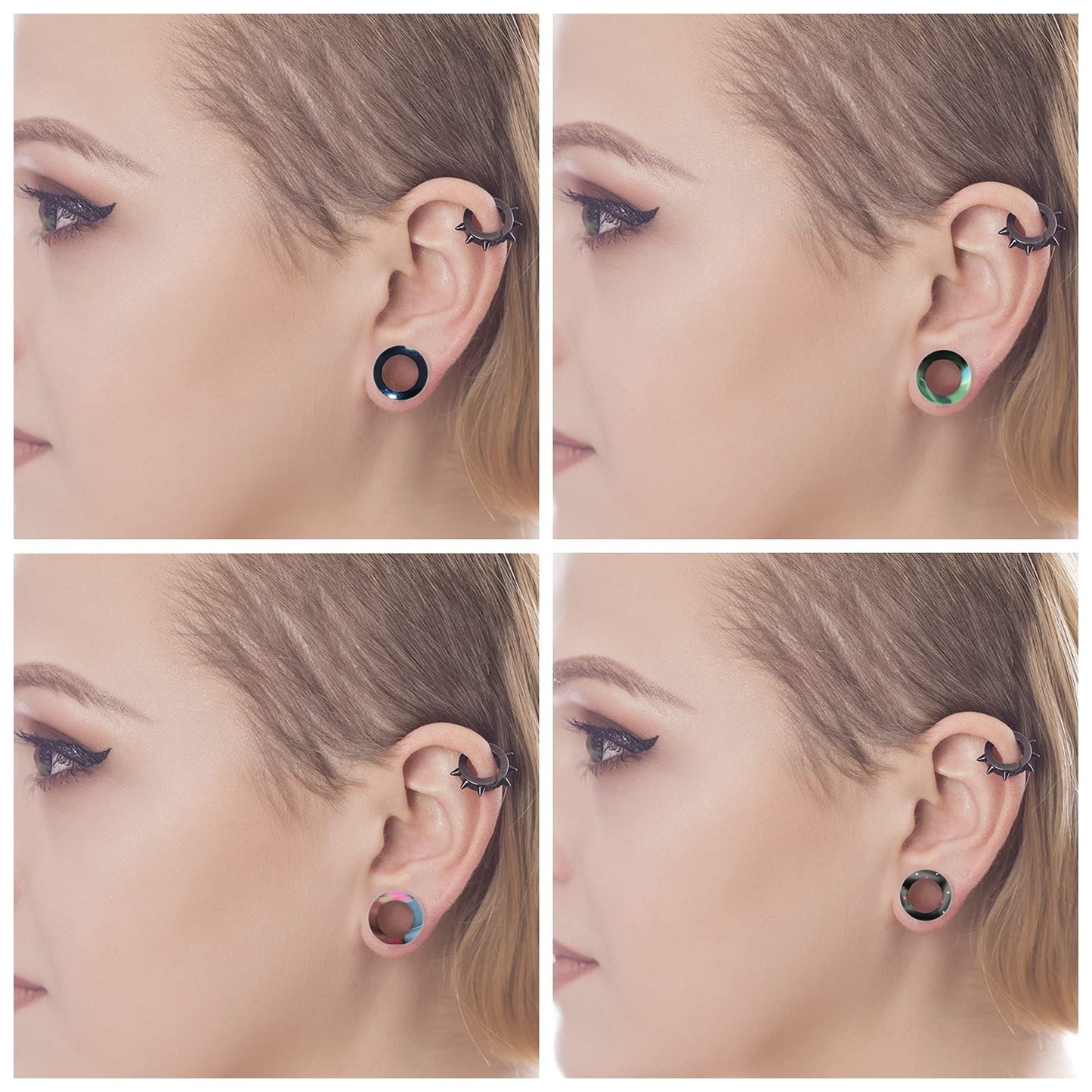 WBRWP 48/32/24/22/20/16/12pcs Ear Tunnels and Plugs - Double Flared Hollow Hard/Soft Silicone Ear Gauges - Ear Expander Stretcher Body Piercing Jewelry 8g-1"