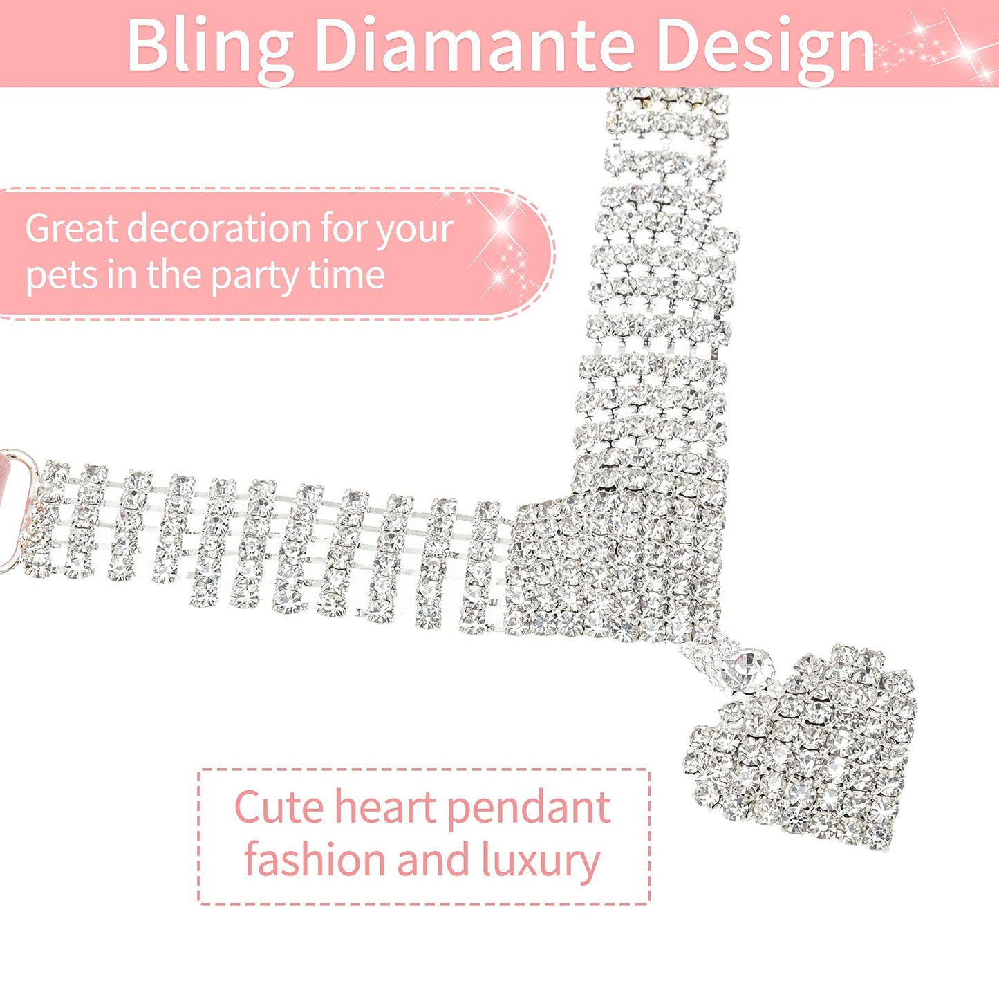 EXPAWLORER Dog Collar Rhinestone Necklace - Cute Sparkling Pet Collar for Girl Dogs and Cats, Soft Crystal Cat Collar Neck Decoration, Adjustable for Small Medium Large Breed Sizes, Pink XS