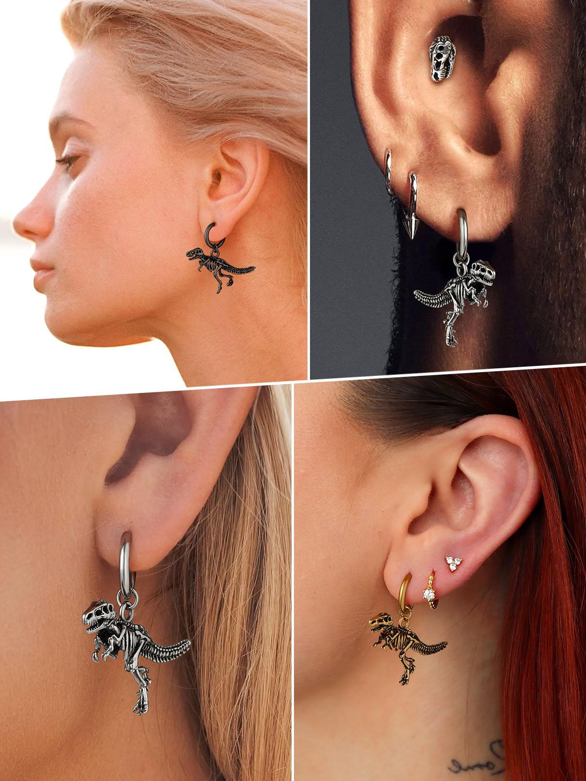 FaithHeart Dragon/Dinosaur/Snake Hoop Earrings for Men, Sturdy Stainless Steel Punk Biker Animals Hypoallergenic Jewelry, Gift Box