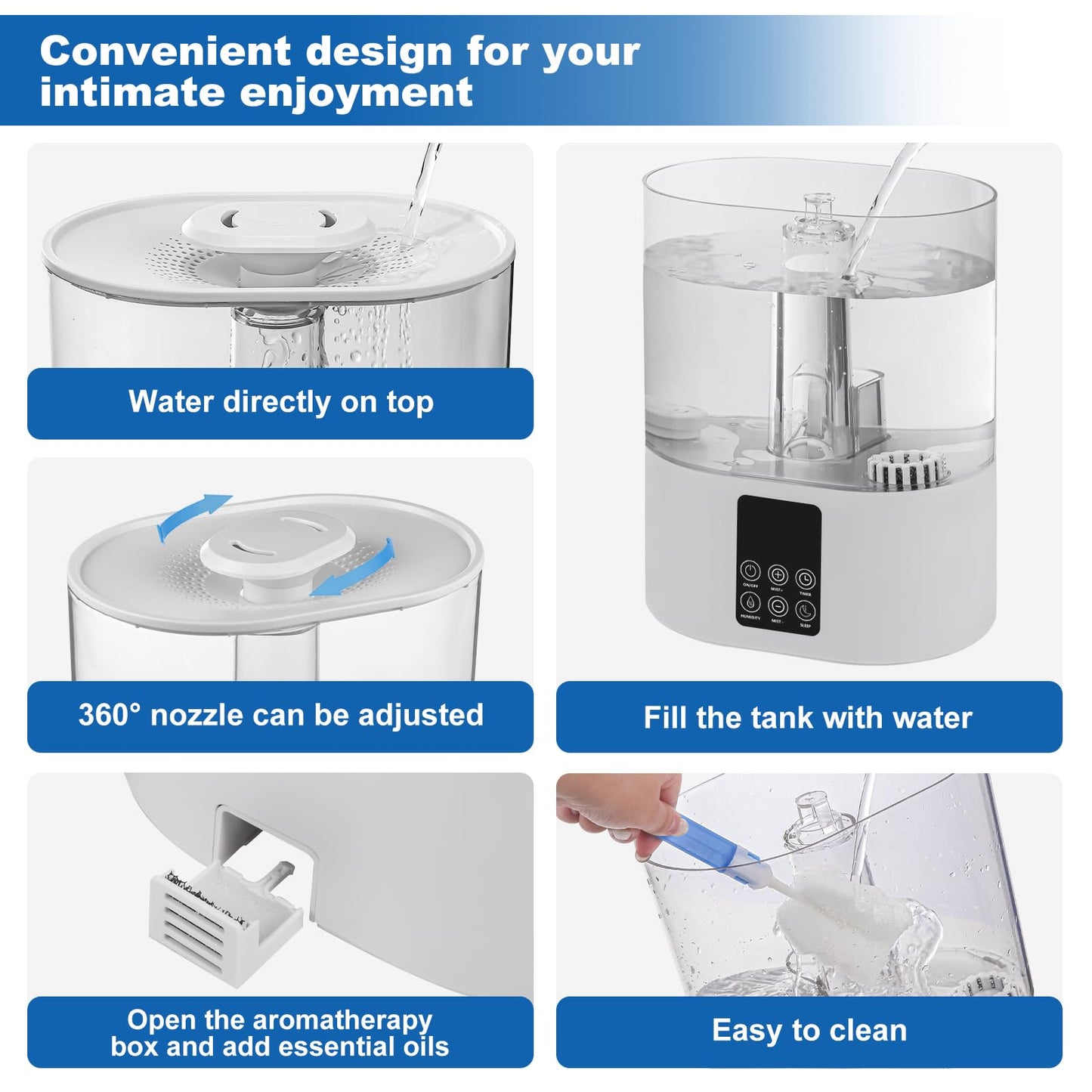 6L Humidifiers for Bedroom Large Room Home, Cool and Warm for Baby and Plants Mist Top Fill Desk Humidifiers Essential Oil Diffuser, Quiet with Adjustable Mist,360°Nozzle-Black