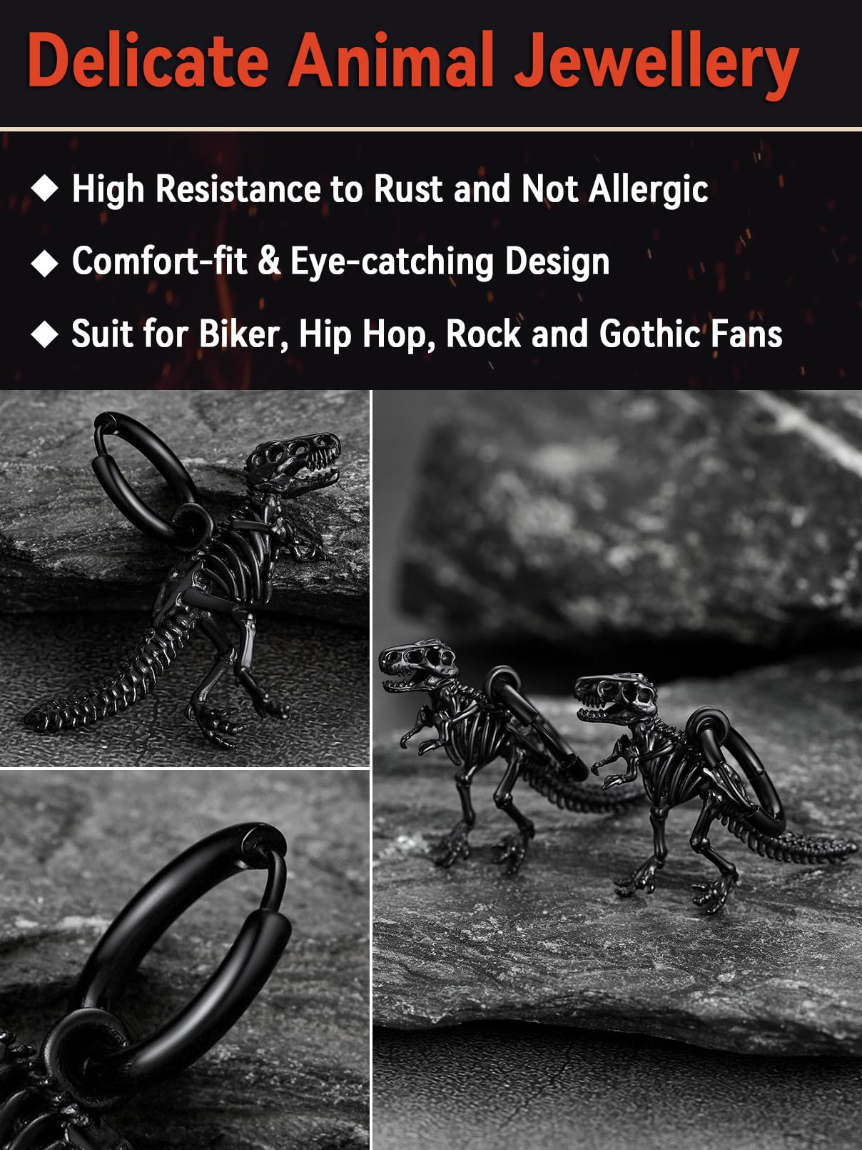 FaithHeart Dragon/Dinosaur/Snake Hoop Earrings for Men, Sturdy Stainless Steel Punk Biker Animals Hypoallergenic Jewelry, Gift Box