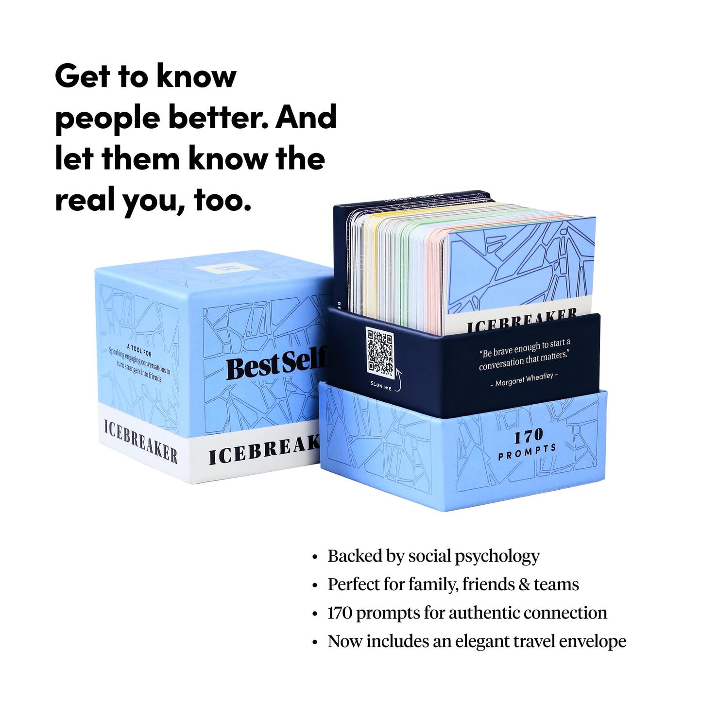 BestSelf Icebreaker Deeper Talk Deck - Conversation Starter Card Pack to Deepen Friendships with 150 Prompts to Create Real Conversations for Friends, Coworkers, Family, Dates
