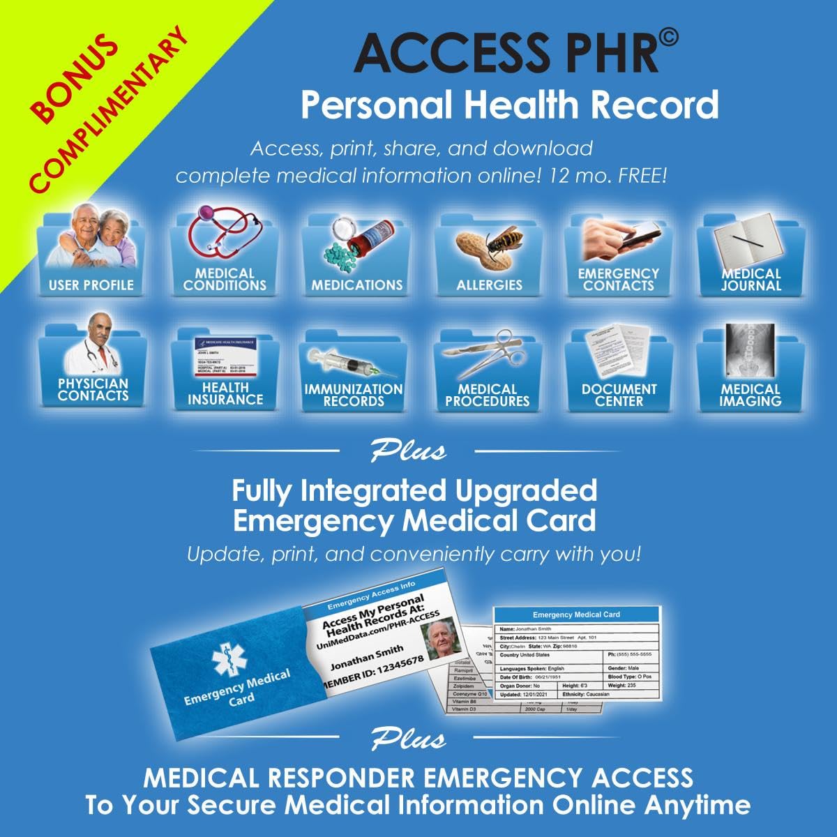 Sport Medical Alert Bracelet for Men and Women, Custom Engraving, Emergency Medical Card For Your Emergency Medical Information, Complimentary Access PHR (Personal Health Record) - Black (Black)