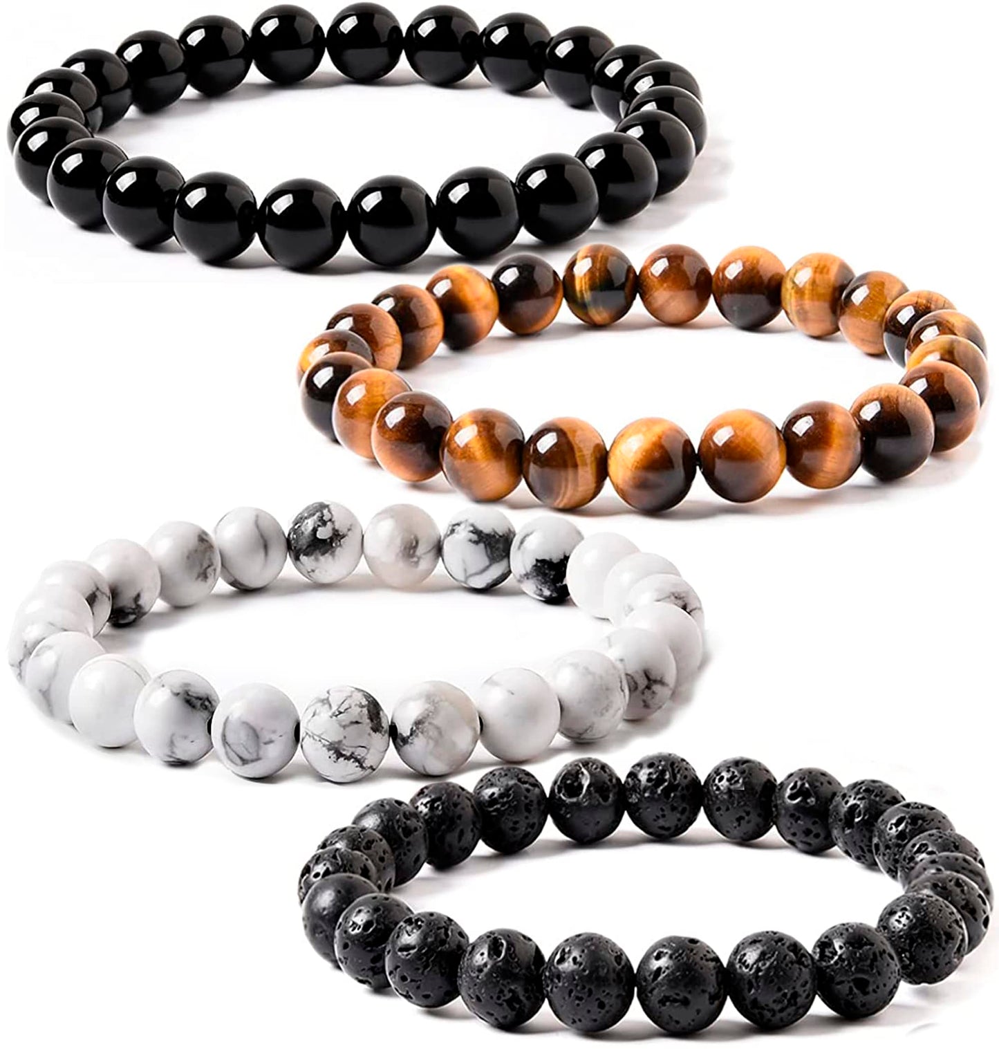 Black Obsidian Hematite Triple Protection Bracelet 10MM beads Set, Blue Tiger Eye Beads Bracelets, Lava Stone bracelets for Men Women