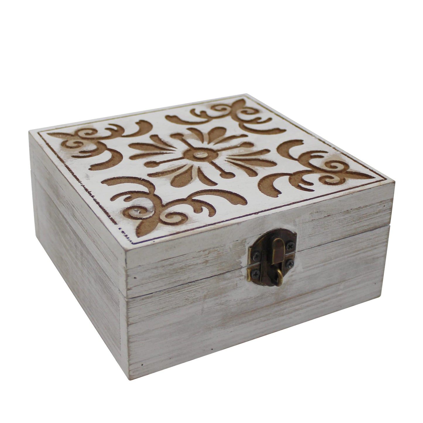 CVHOMEDECO. Rustic Metal Decorative Box Vintage Galvanized Storage Box with Lid and Hinged Square Stash Boxes for Photos, Jewelry, Keepsake and Gifts. Blue