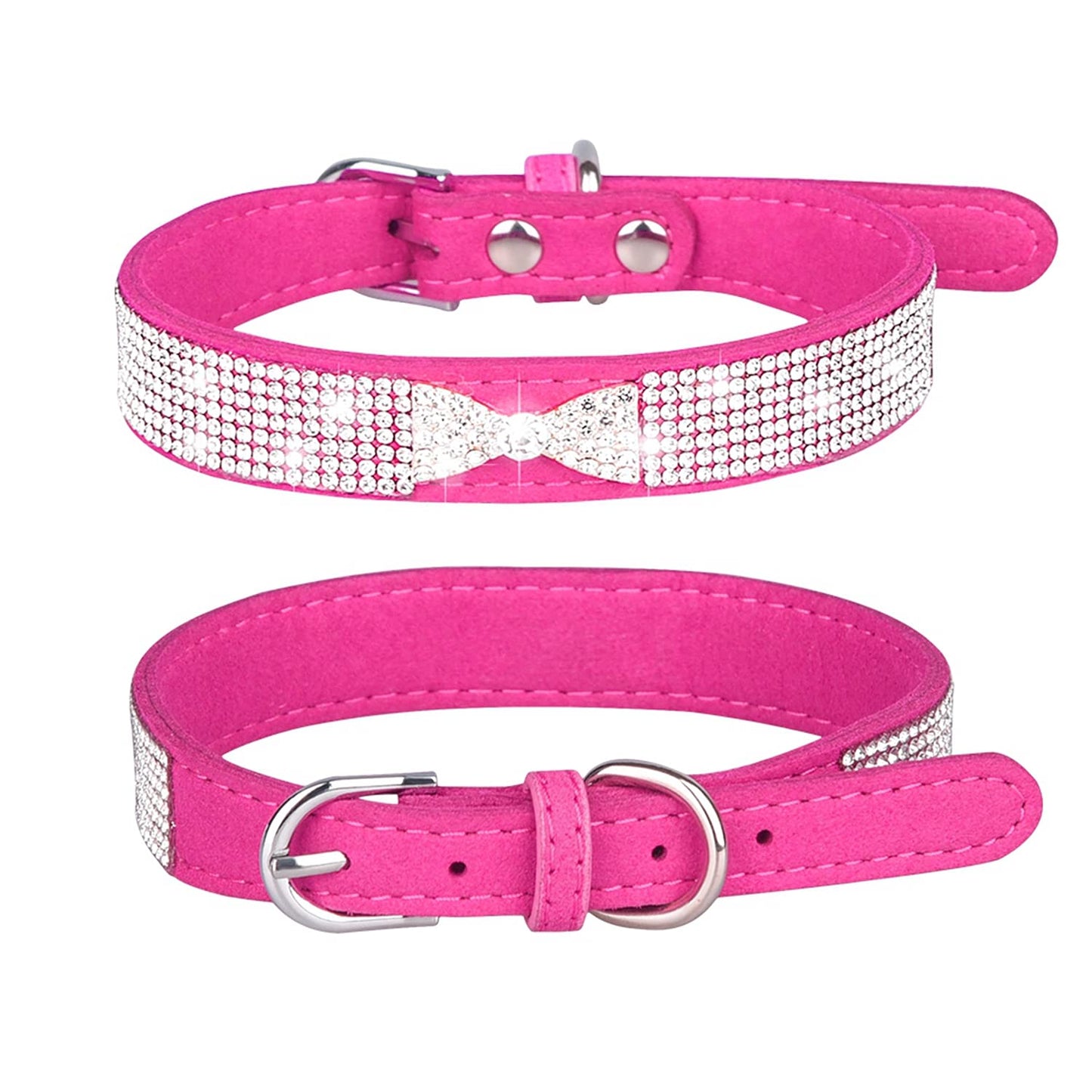 Rhinestone Dog Collar, Cute Dazzling Sparkling Soft Suede Leather Dog Cat Rhinestone Collar Crystal Diamond Pet Dog Puppy Collar (XS, Blue-1)