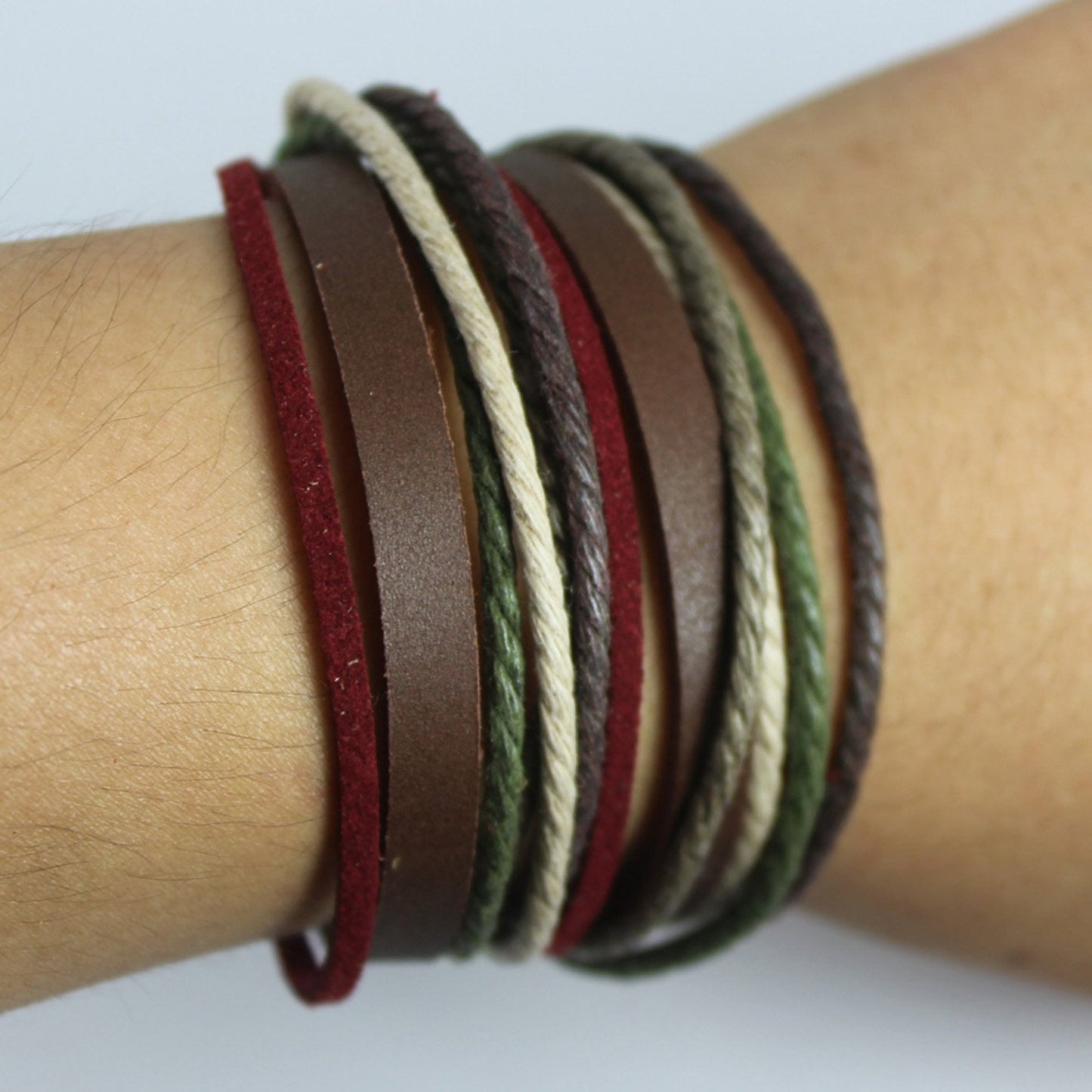 Genuine Leather Bracelet for Women & Men,Unisex Multilayer Leather Adjustable Bracelet Cuff Wrap Multicolor Rope Wristband