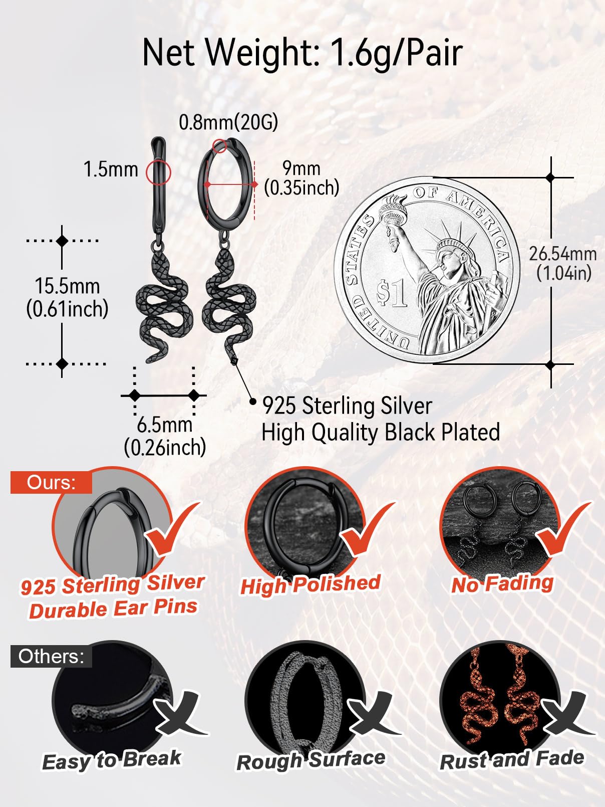 FaithHeart Dragon/Dinosaur/Snake Hoop Earrings for Men, Sturdy Stainless Steel Punk Biker Animals Hypoallergenic Jewelry, Gift Box