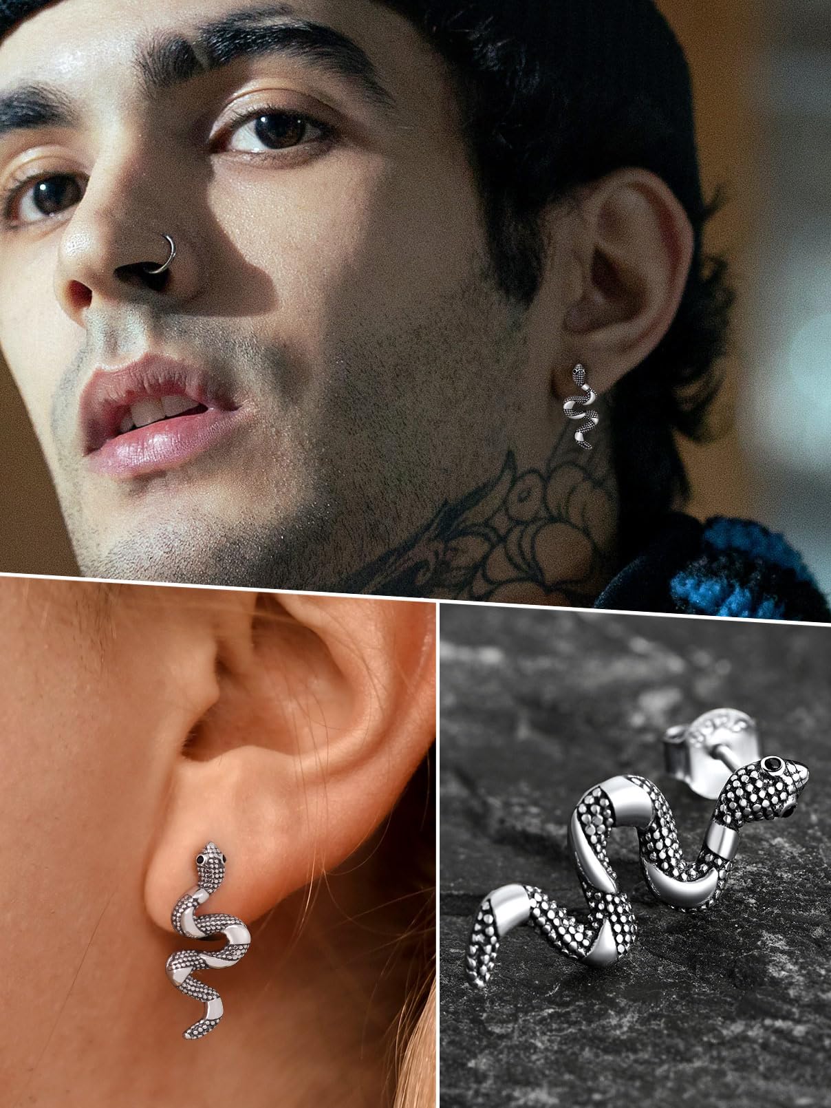 FaithHeart Dragon/Dinosaur/Snake Hoop Earrings for Men, Sturdy Stainless Steel Punk Biker Animals Hypoallergenic Jewelry, Gift Box