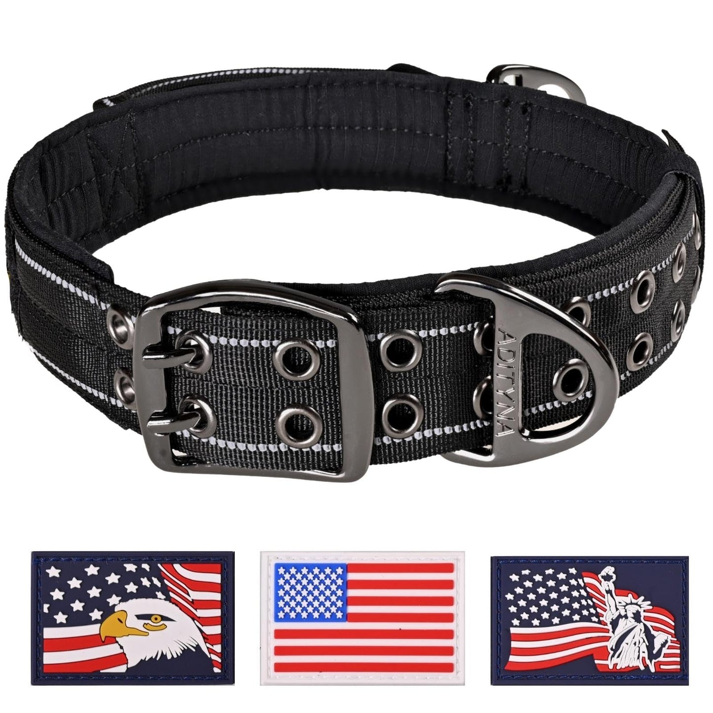 ADITYNA - Heavy Duty Dog Collar with Handle - Thick Dog Collar for Large Dogs - Wide, Reflective, Tactical, Soft Neoprene Padded - Perfect Dog Collar for Training and Walking