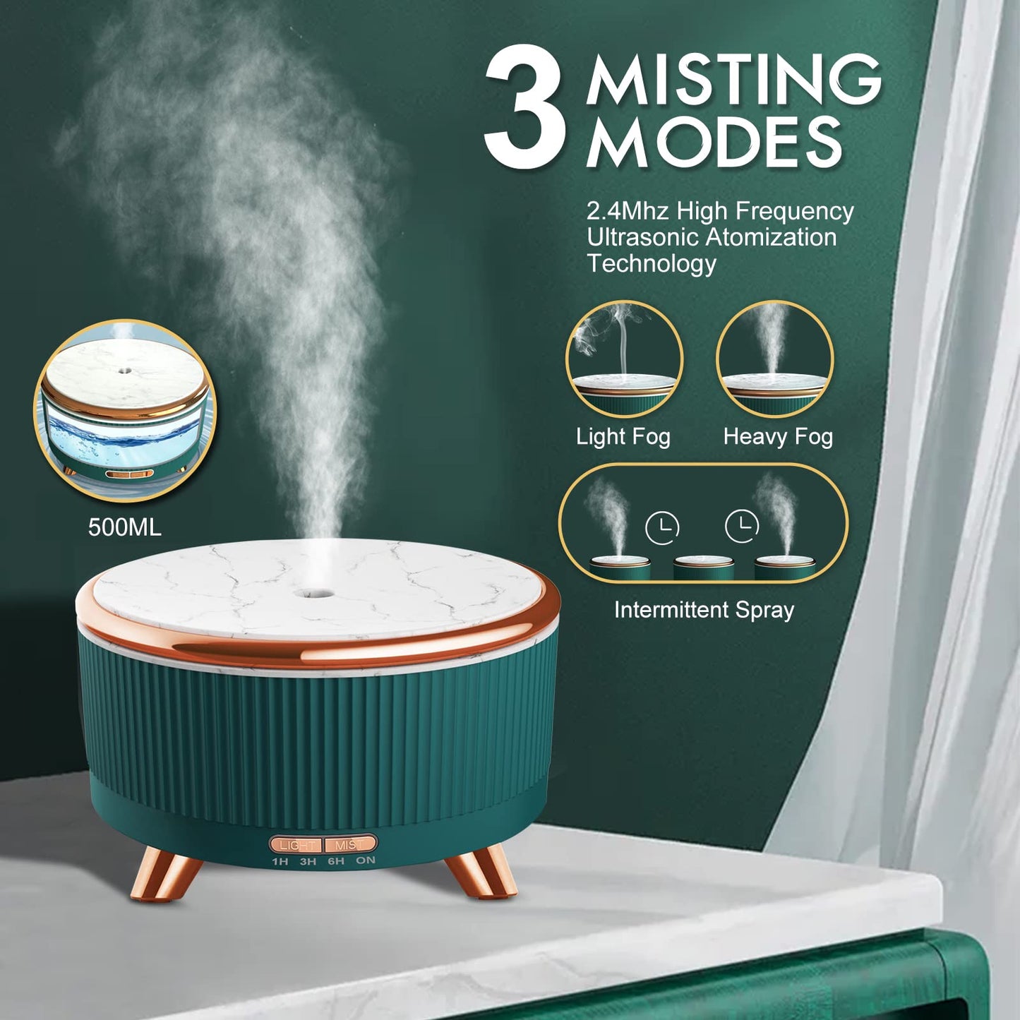 Diffusers for Essential Oils Large Room, 500ml Aromatherapy Oil Diffuser Cool Mist Humidifier with Remote Control,7 Colors Lights & 3 Mist Mode Waterless Auto Off for Women Office Home Black