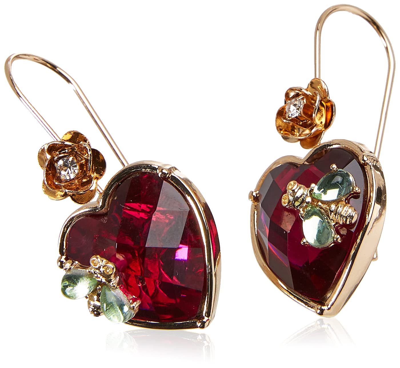 Betsey Johnson Womens Stone Heart Dangle Earrings