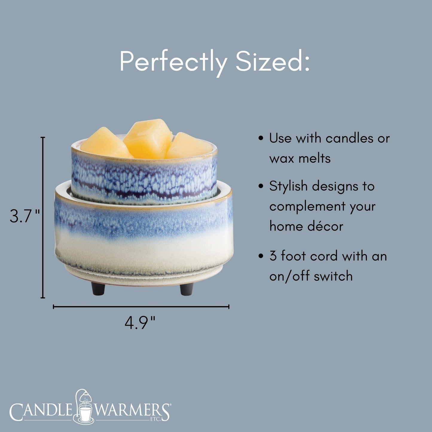 Candle Warmers Etc 2-In-1 Candle and Fragrance Wax Melt Warmer For Warming Scented Candles or Wax Melts and Tarts With To Freshen Room, Slate