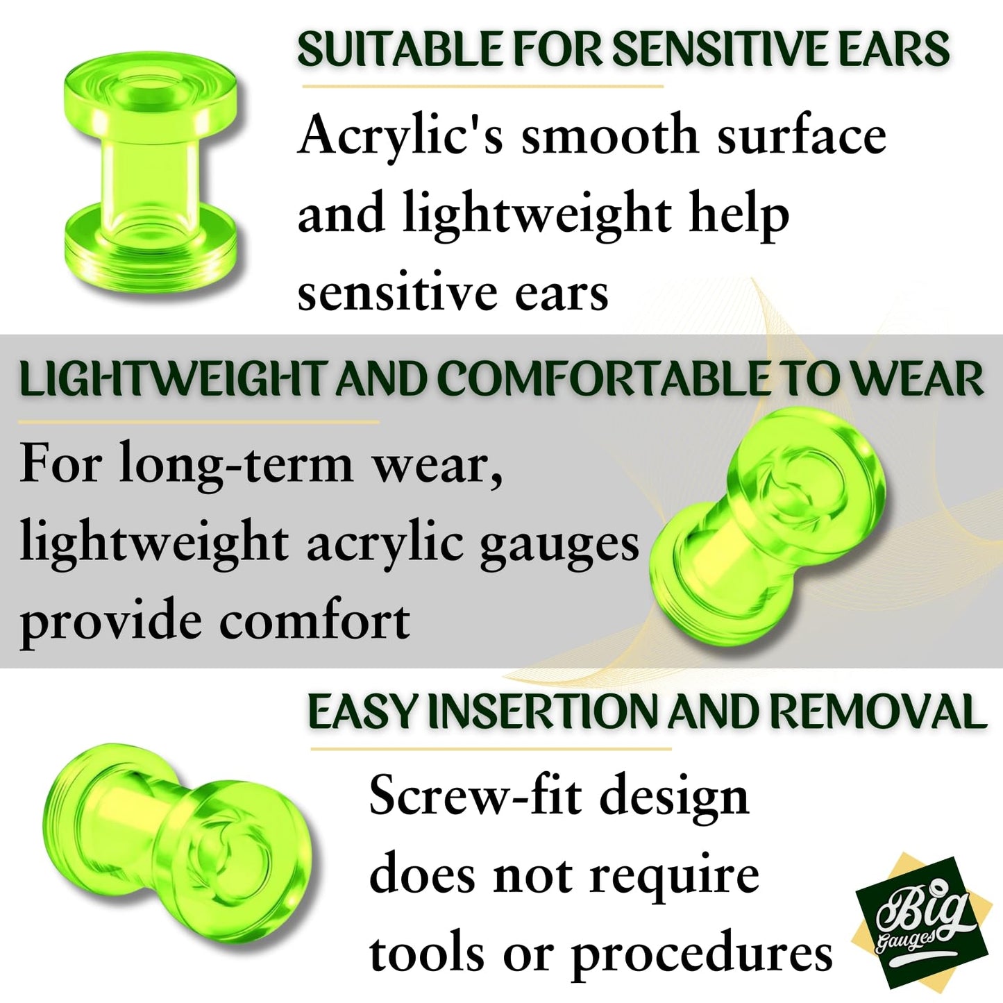 Pair of Green Acrylic flesh Tunnels External Piercing Jewelry Stretcher Screw-fit Ear Plugs Earring Lobe