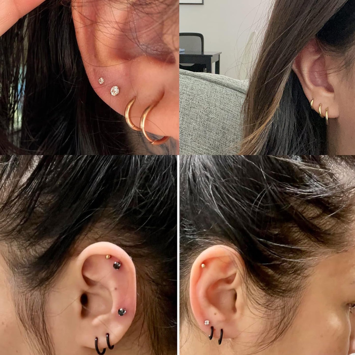 316L Surgical Stainless Steel Huggie Hoop Earrings 6mm 8mm 10mm 11mm 12mm 14mm Hypoallergenic Earrings Hoop Cartilage Helix Lobes Hinged Sleeper Earrings For Men Women Girls