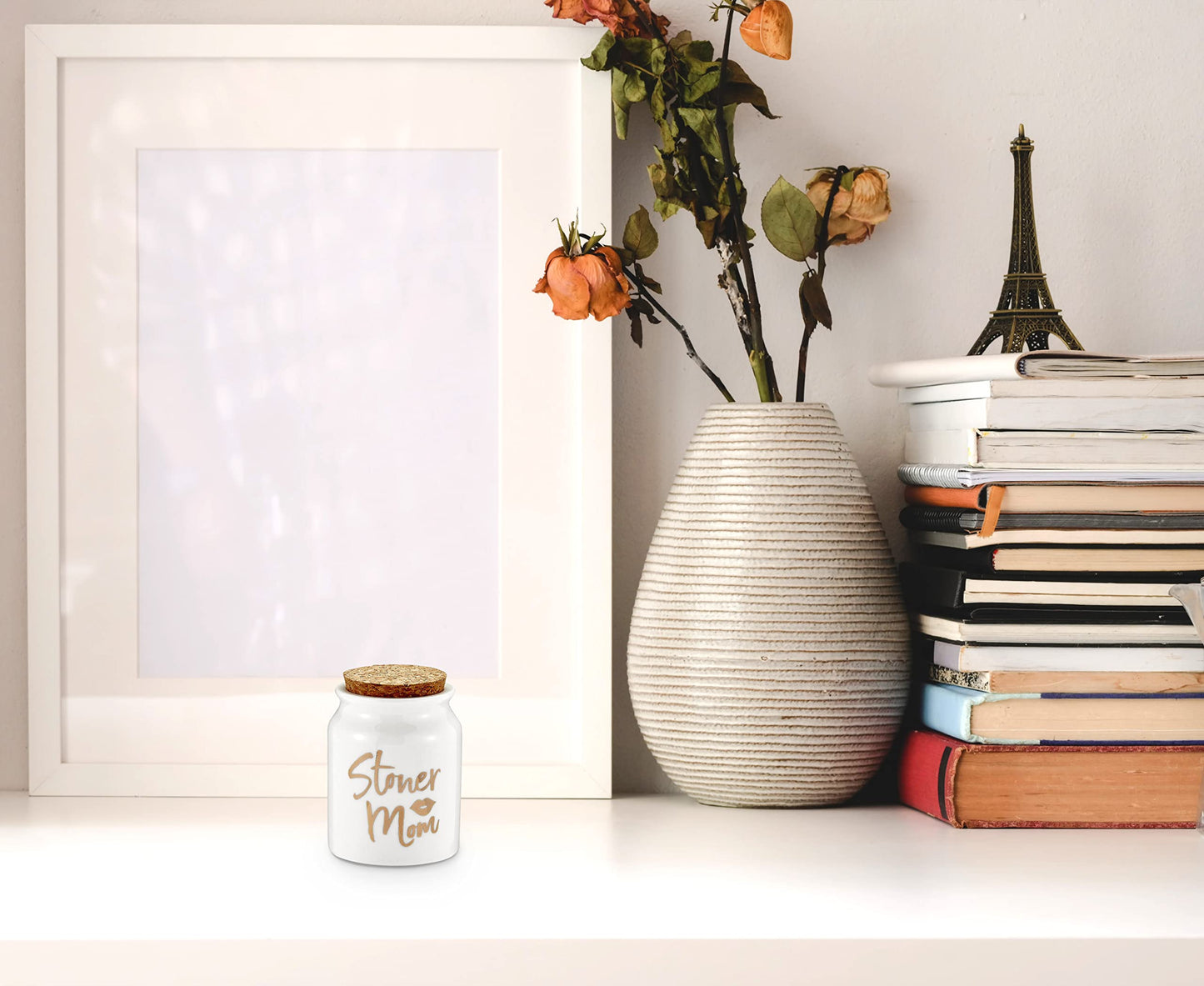 FASHIONCRAFT 88070 Stoner Girl Stash Jar – White with Gold Letters, Novetly Stash Jar, Herb Jar