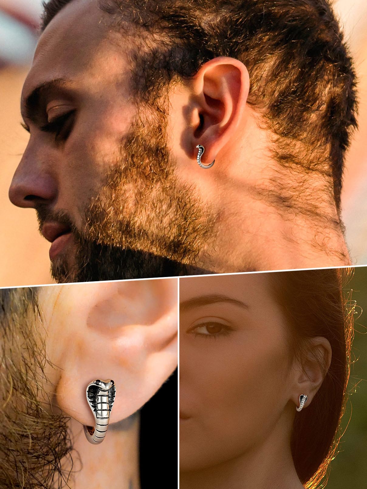 FaithHeart Dragon/Dinosaur/Snake Hoop Earrings for Men, Sturdy Stainless Steel Punk Biker Animals Hypoallergenic Jewelry, Gift Box