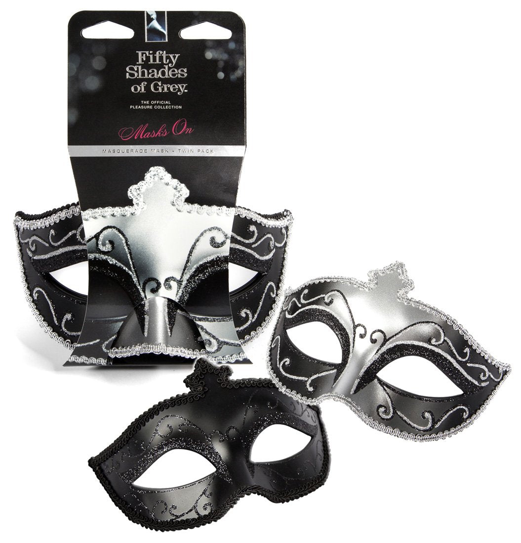 Fifty Shades of Grey Masks On Masquerade Mask - Role Play & Fancy Dress Masks with Satin Ribbon Ties - 2 Pack