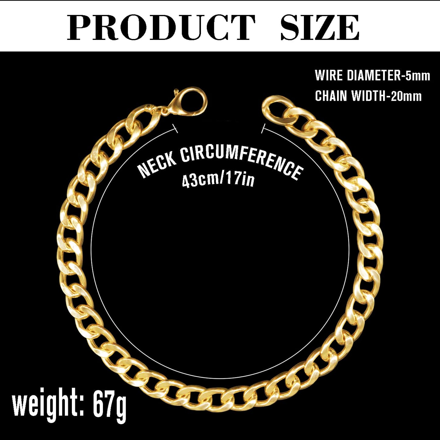 18K Gold Plated Dog Chain Collar-3/4 Inch (20mm) Width Cuban Link Durable Dog Necklace, Cute Fashion Pet Collar for Pit Bulldog, Light Metal Jewelry Bold Chain Puppy Accessories (26 inch, Gold)
